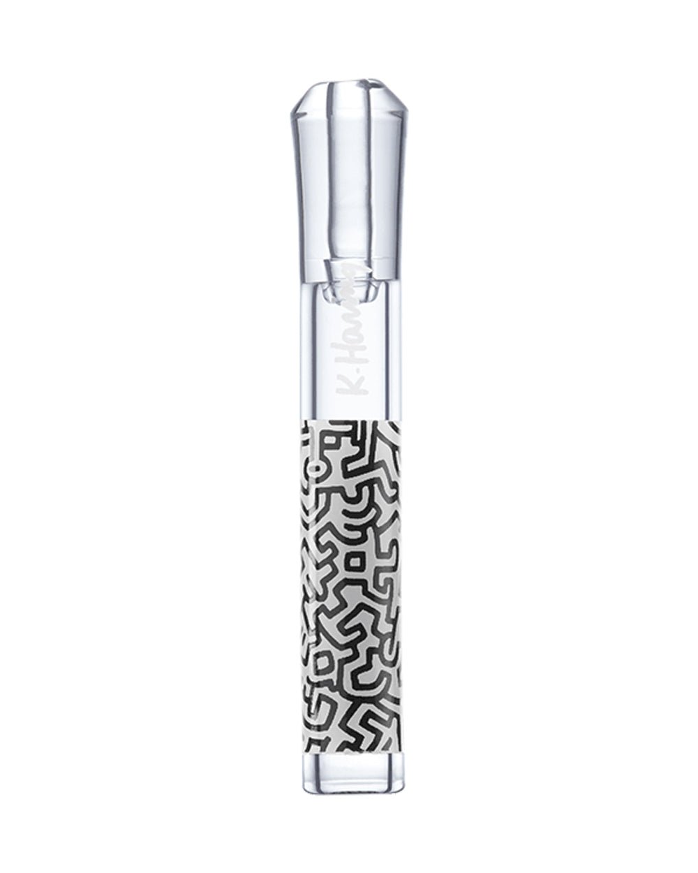 Keith Haring | Glass Taster Chillum Hand Pipe | 3in Long - Glass - Black & White - 1