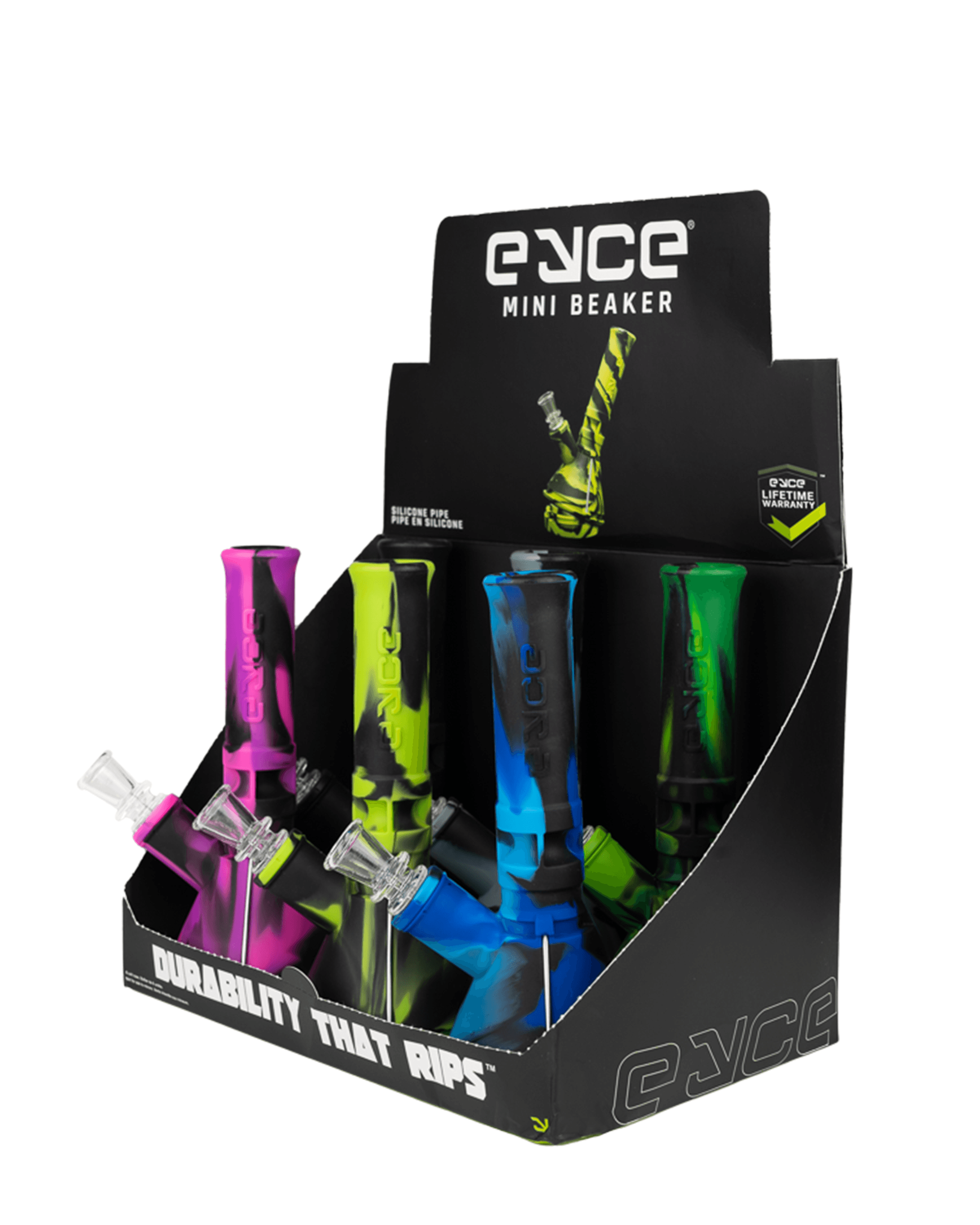 Eyce | Straight Neck Platinum-Cure Silicone Mini Beaker Water Pipe | 7in Tall - 14mm Bowl - Assorted - 2
