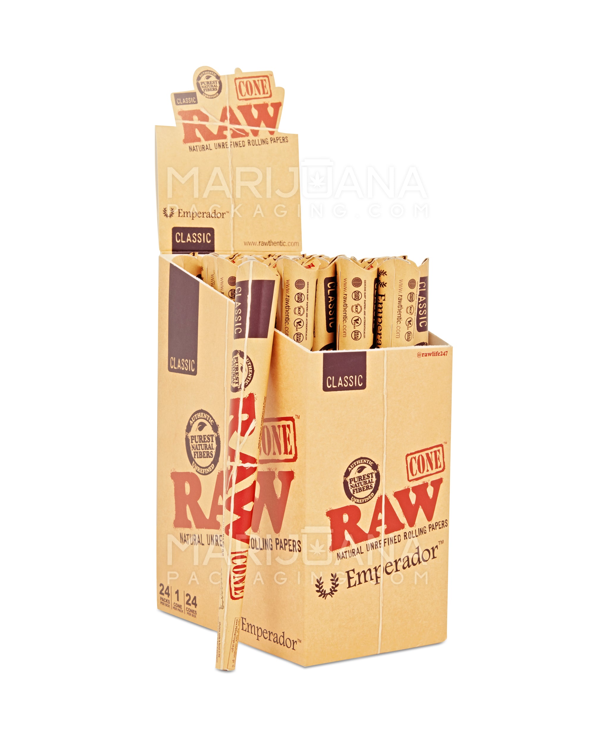 RAW | 'Retail Display' Emperador Super Size Pre-Rolled Cones | 180mm - Organic Hemp Paper - 24 Count