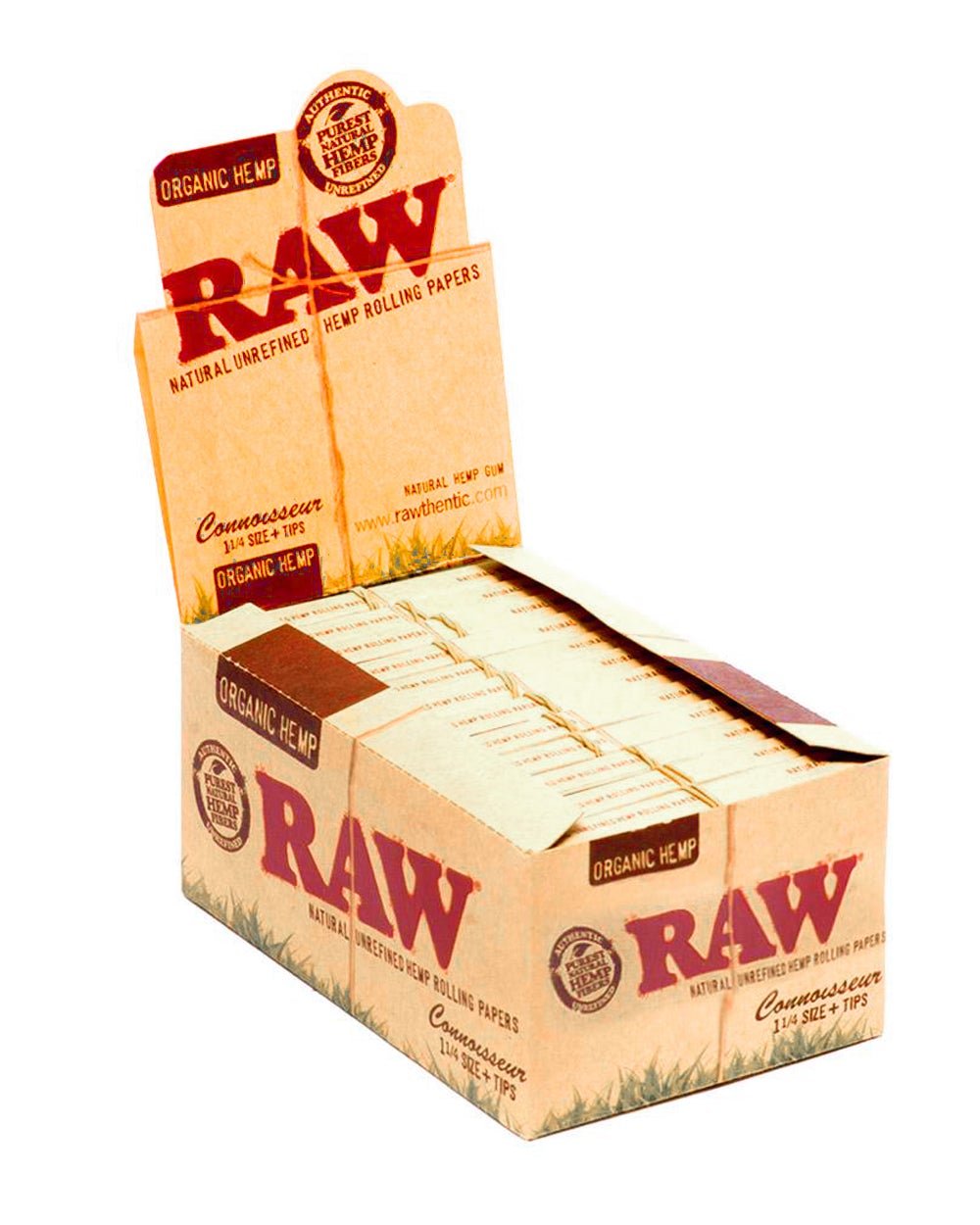 RAW | 'Retail Display' Connoisseur 1 1/4 Size Rolling Papers + Tips | 83mm - Organic Hemp - 24 Count - 1