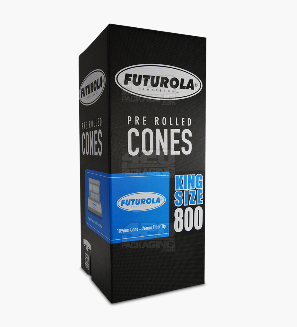 Futurola 109mm King Size Pre Rolled Classic White Paper Cones 800/Box - 1