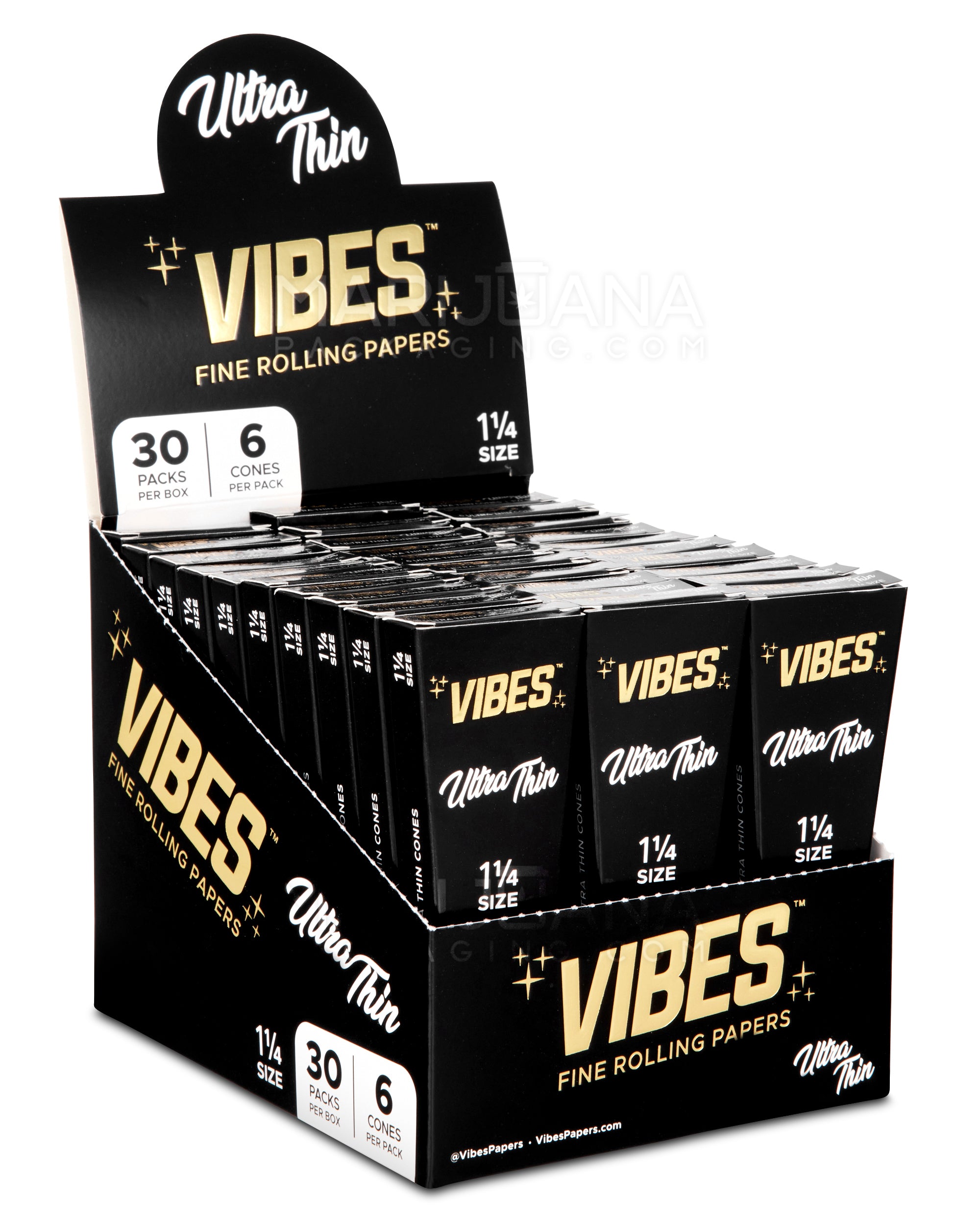 VIBES | 'Retail Display' Ultra Thin Pre-Rolled Cones | 84mm - Unbleached Paper - 30 Count - 1