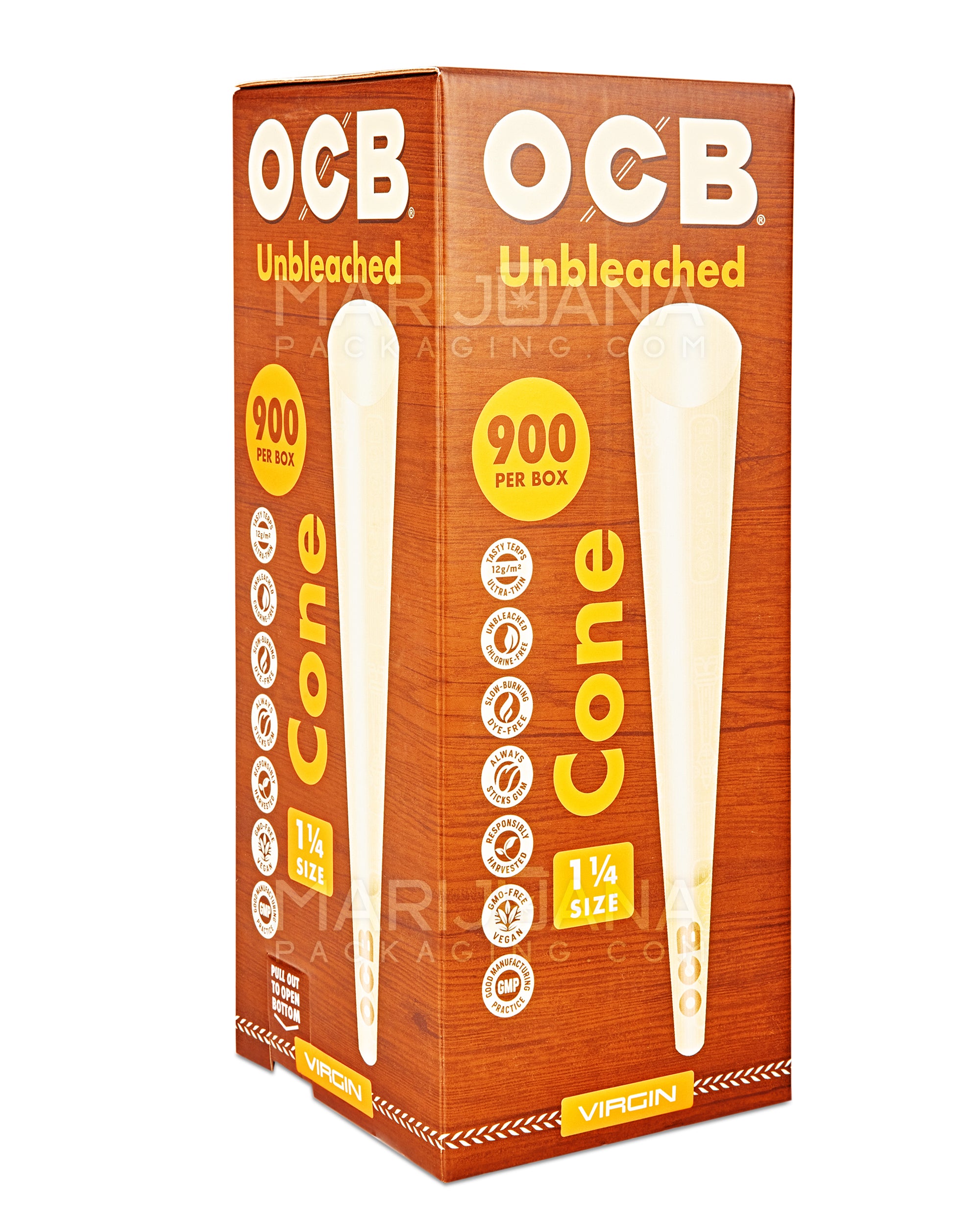 OCB | 1 1/4 Size Virgin Pre-Rolled Cones | 84mm - Unbleached Paper - 900 Count - 1