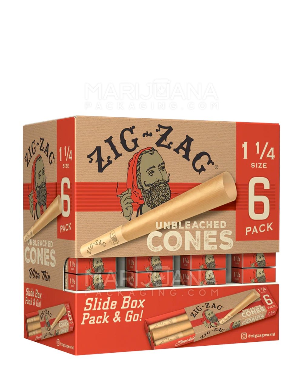 ZIG ZAG | 'Retail Display' 1 1/4 Pre-Rolled Cones Promo Pack | 84mm - Unbleached Paper - 36 Count - 1