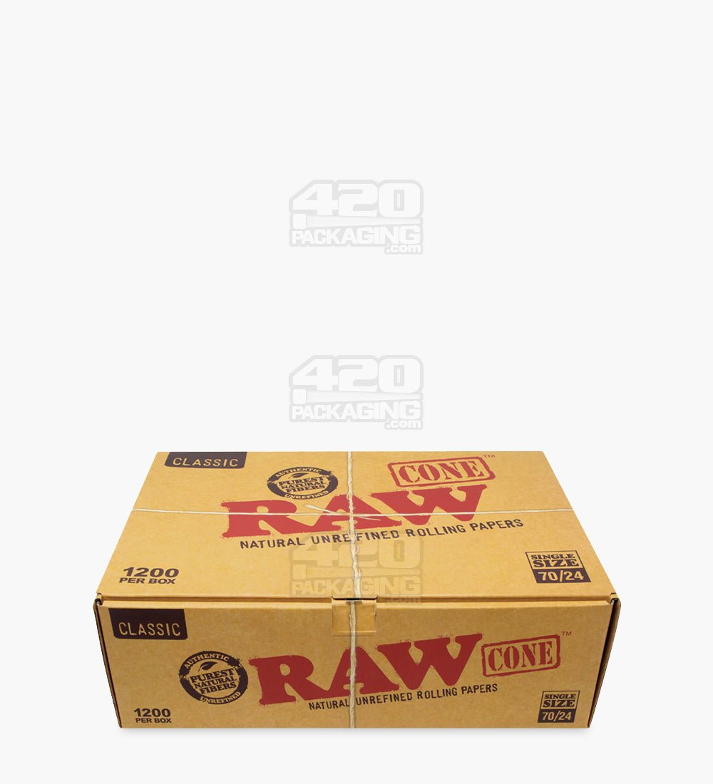RAW 70mm Classic Single Sized Pre Rolled Unbleached Cones 1200/Box - 2