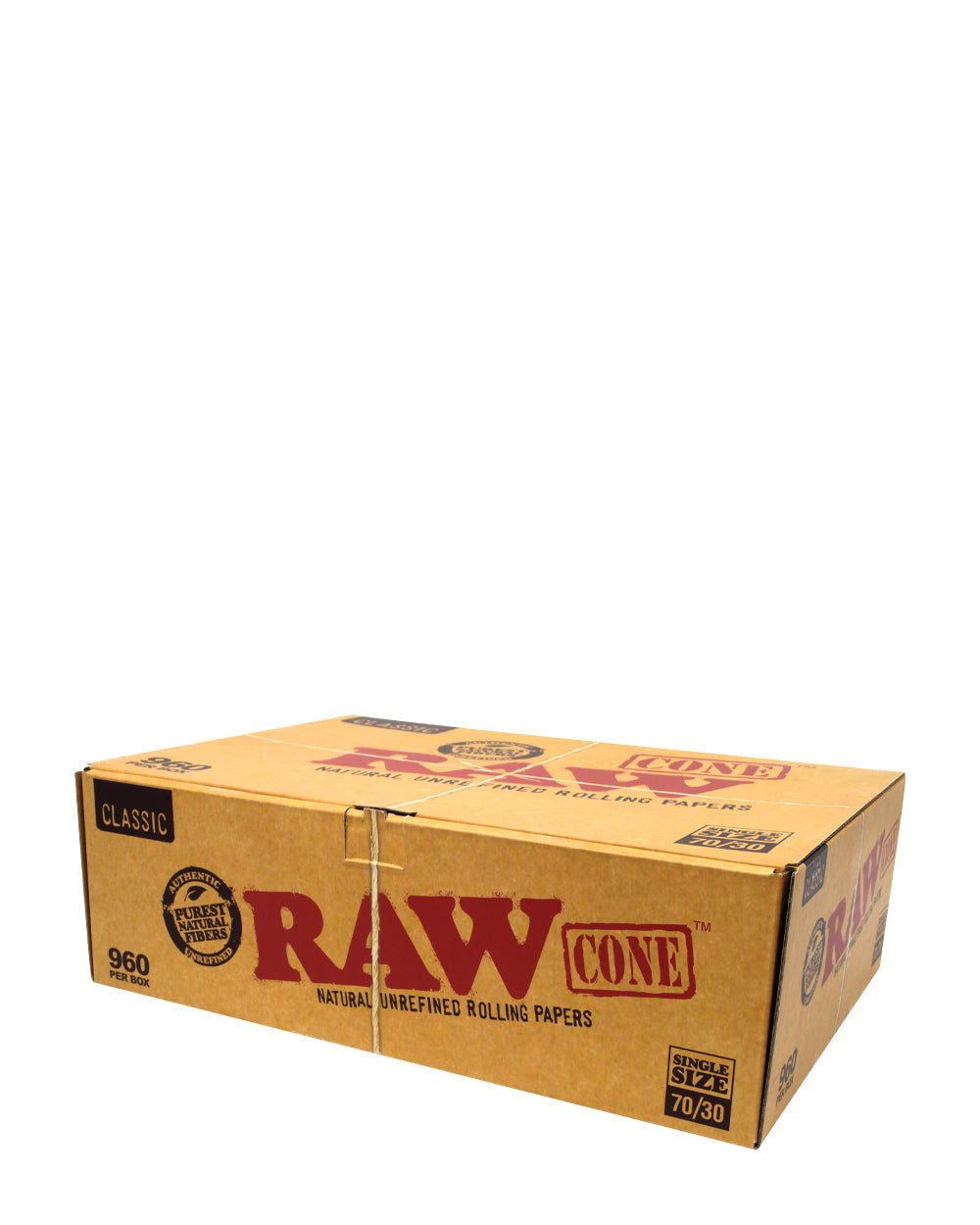 RAW | Classic Single Size Pre-Rolled Cones | 70mm - Unbleached Paper - 960 Count - 1