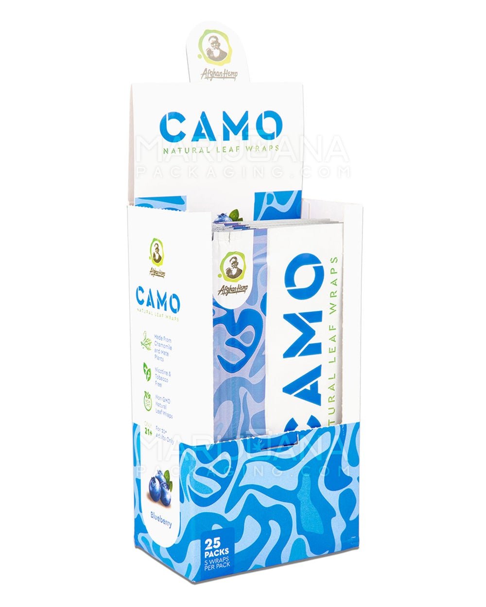 CAMO | 'Retail Display' Natural Leaf Resealable Pouch Blunt Wraps | 109mm - Blueberry - 25 Count - 2