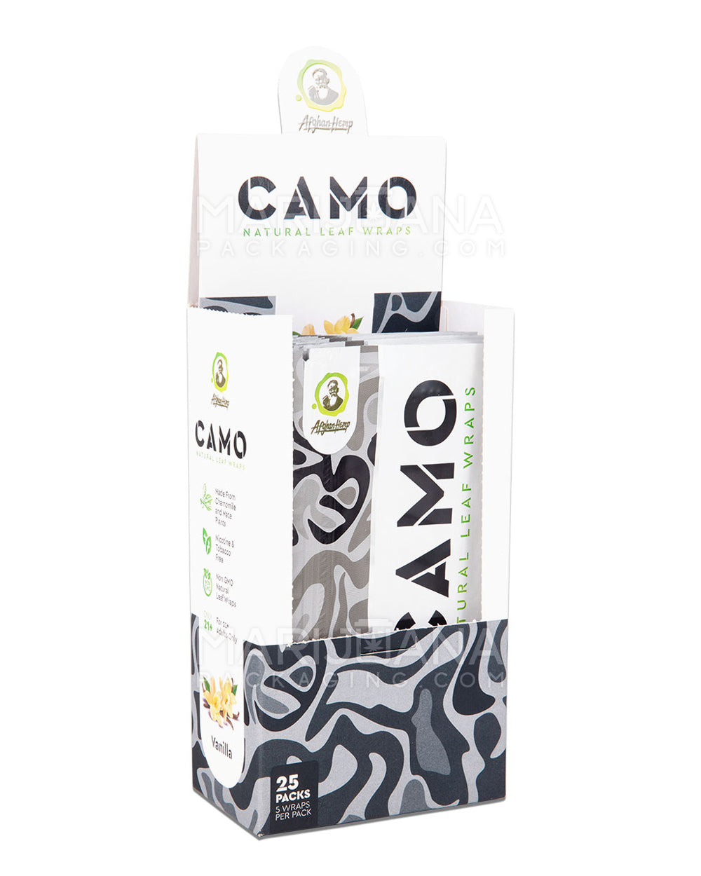 CAMO | 'Retail Display' Natural Leaf Resealable Pouch Blunt Wraps | 109mm - Vanilla - 25 Count - 2