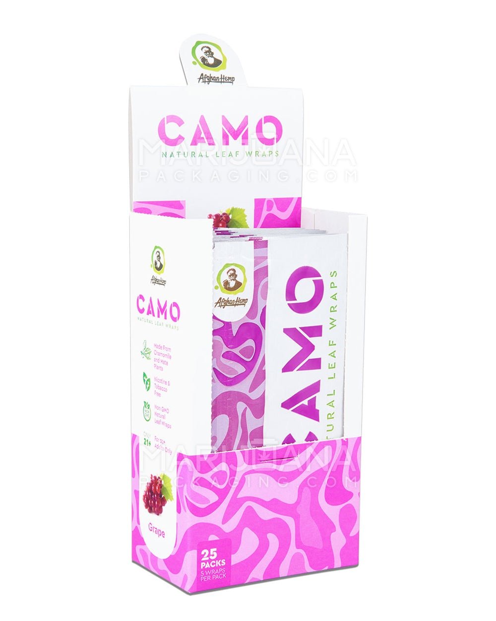 CAMO | 'Retail Display' Natural Leaf Resealable Pouch Blunt Wraps | 109mm - Grape - 25 Count - 2