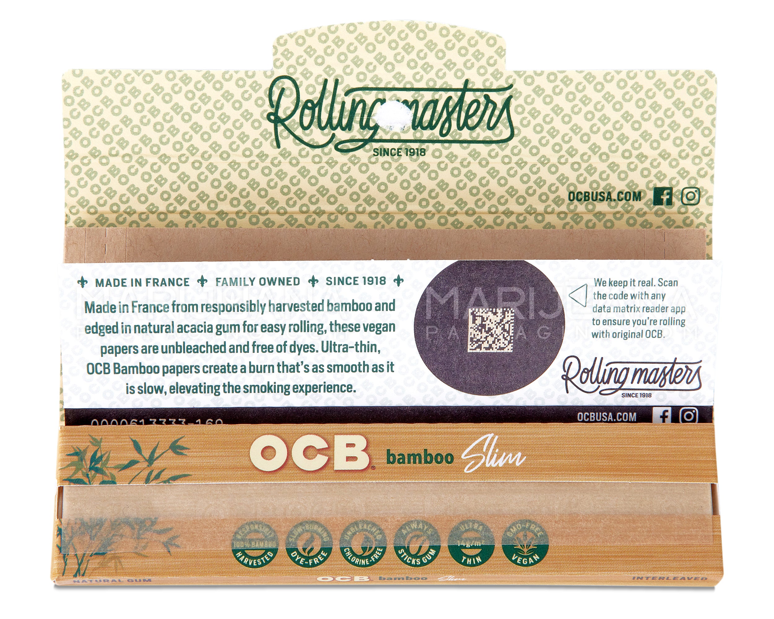 OCB | 'Retail Display' Slim Rolling Papers + Filter Tips | 109mm - Bamboo - 24 Count - 5