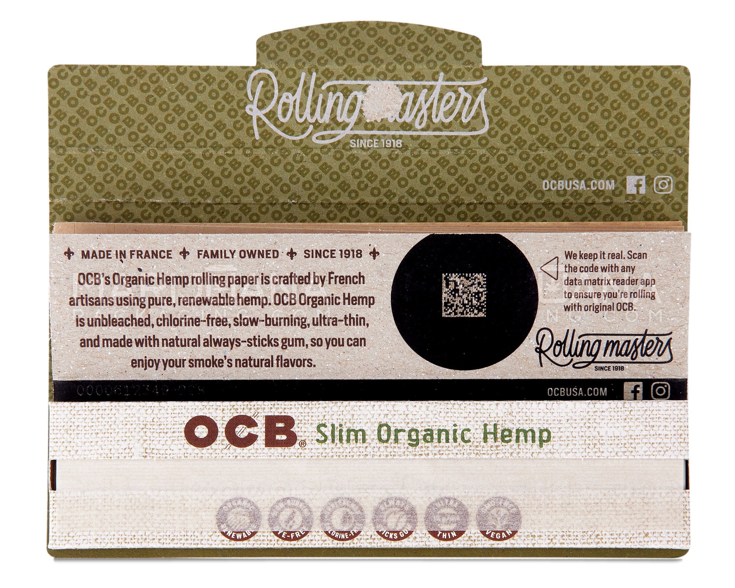 OCB | 'Retail Display' Slim Rolling Papers | 109mm - Organic Hemp - 24 Count - 5