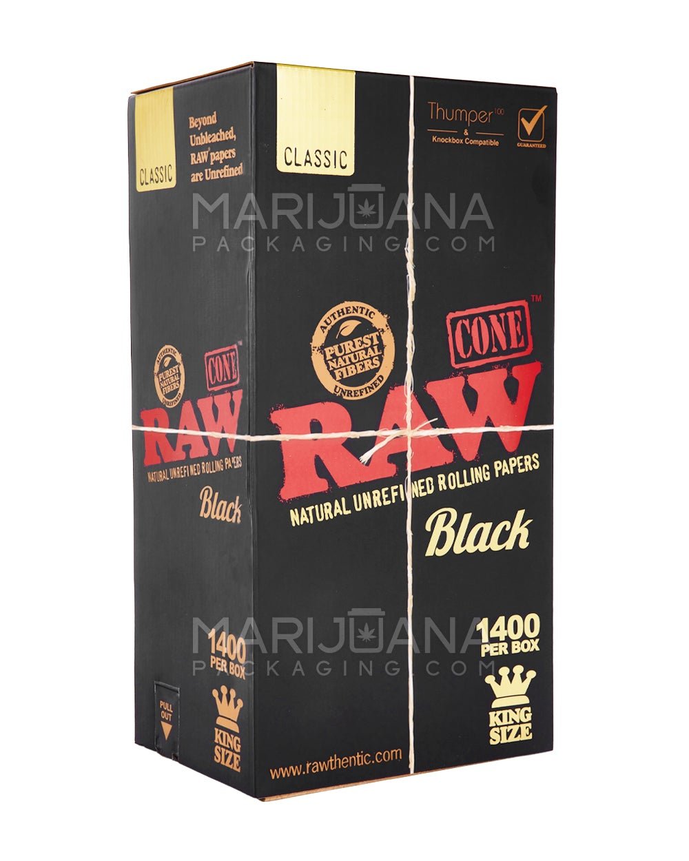 RAW | Black Classic King Size Pre-Rolled Cones | 109mm - Unbleached Paper - 1400 Count - 1