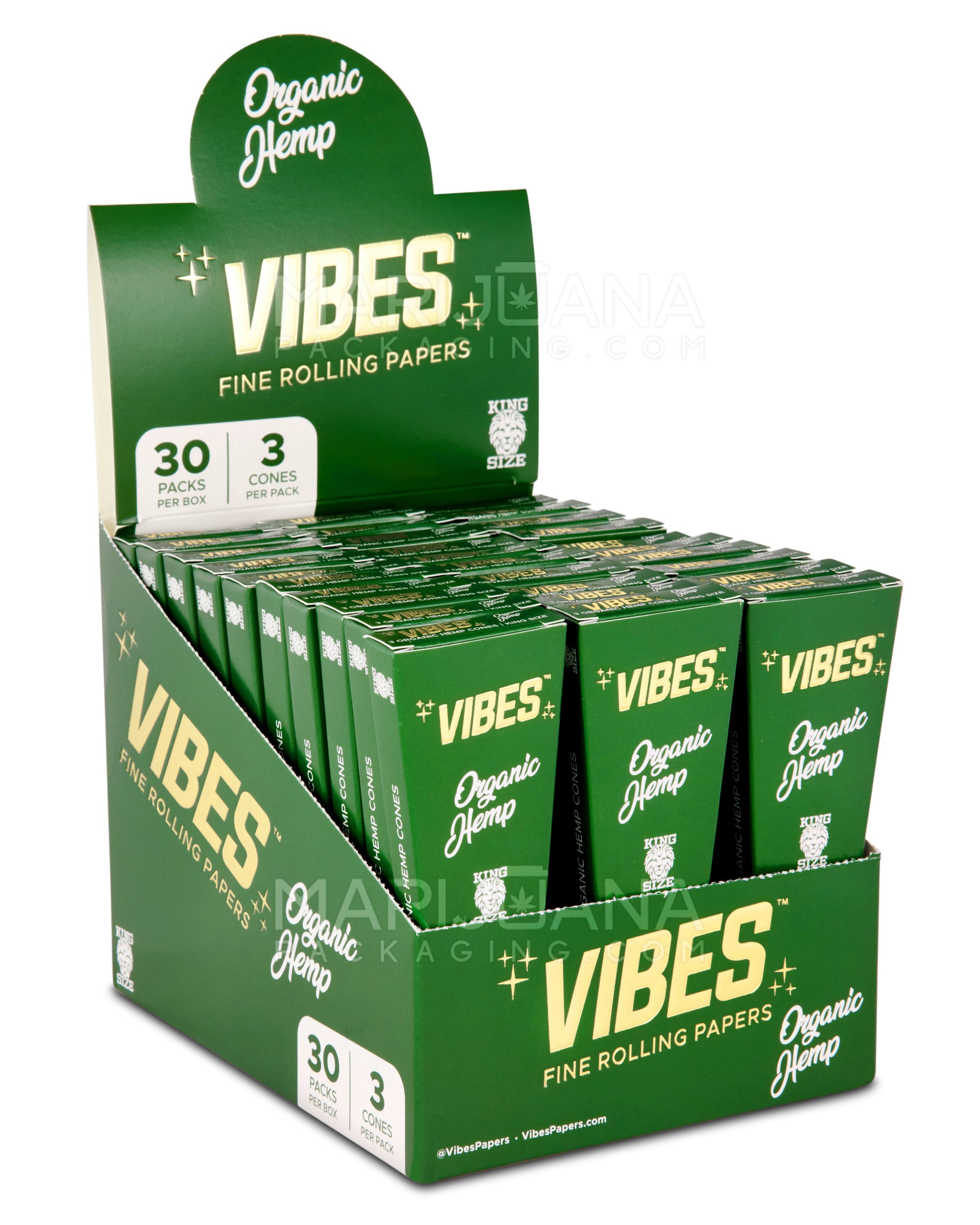 VIBES | 'Retail Display' King Size Organic Hemp Pre-Rolled Cones | 109mm - Hemp Paper - 30 Count - 1