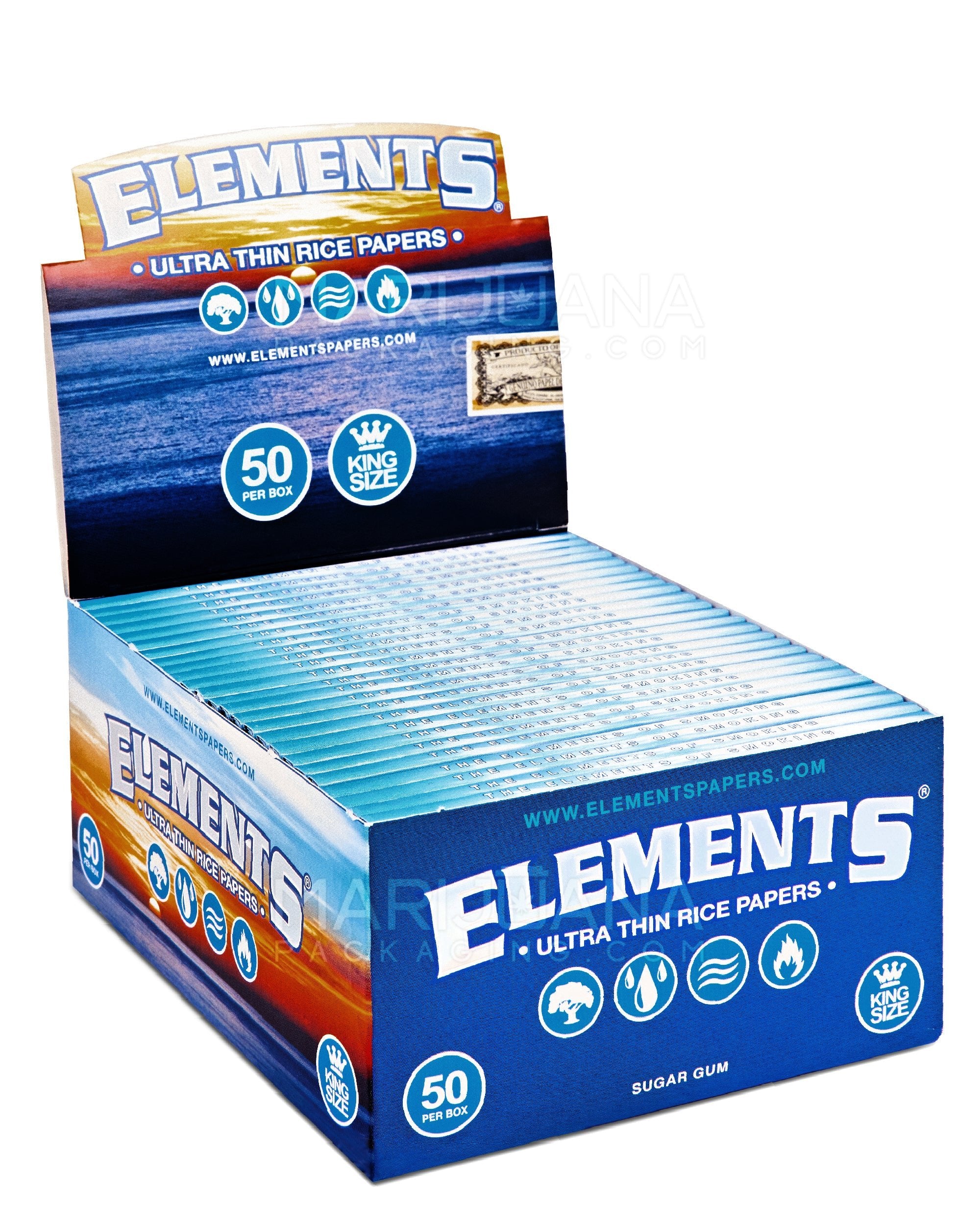 ELEMENTS | 'Retail Display' King Size Slim Ultra Thin Rolling Papers | 110mm - Rice Paper - 50 Count - 1
