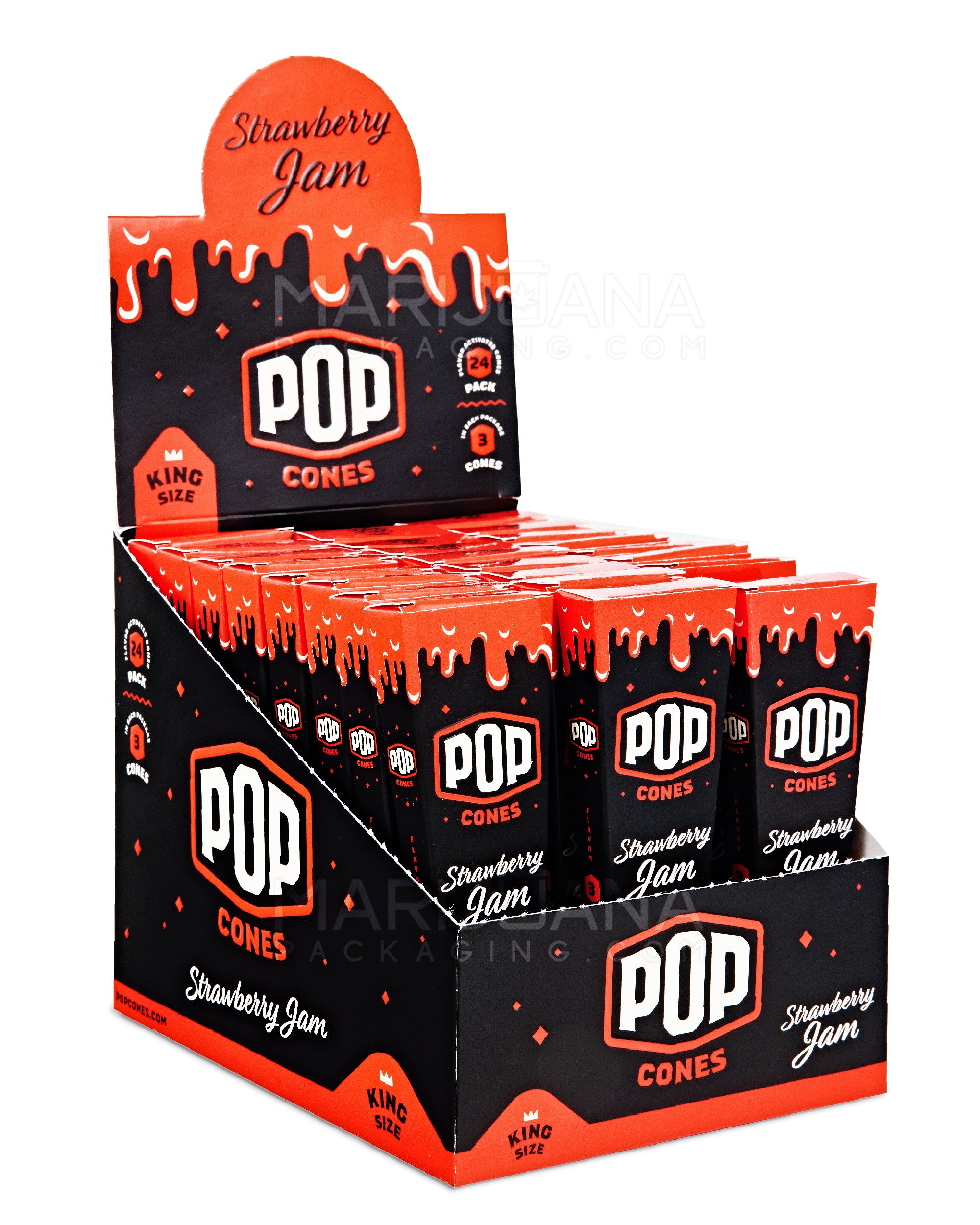POP CONES | 'Retail Display' King Size Pre-Rolled Cones | 109mm - Strawberry Jam - 24 Count - 1
