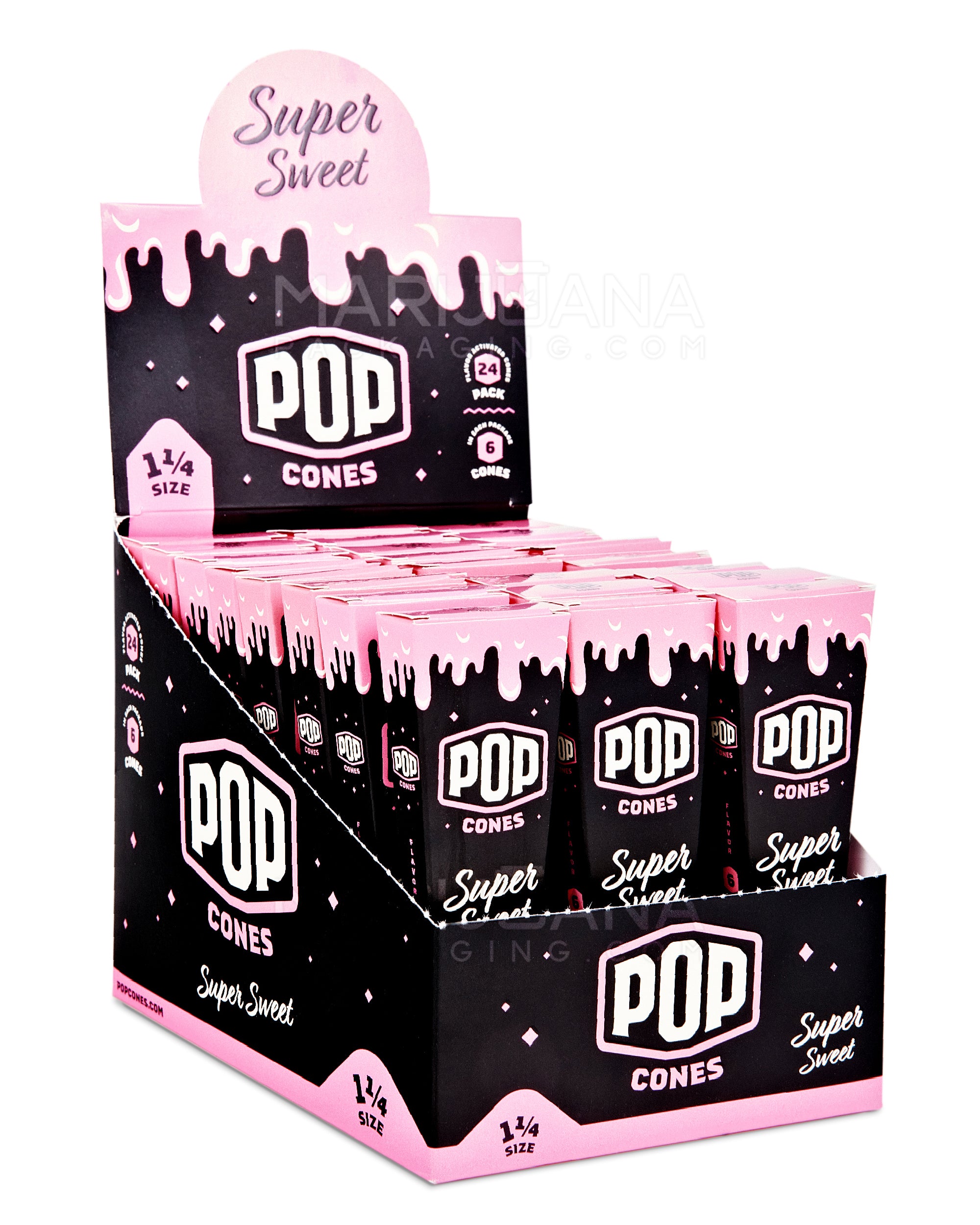 POP CONES | 'Retail Display' 1 1/4 Size Pre-Rolled Cones | 84mm - Super Sweet - 24 Count - 1