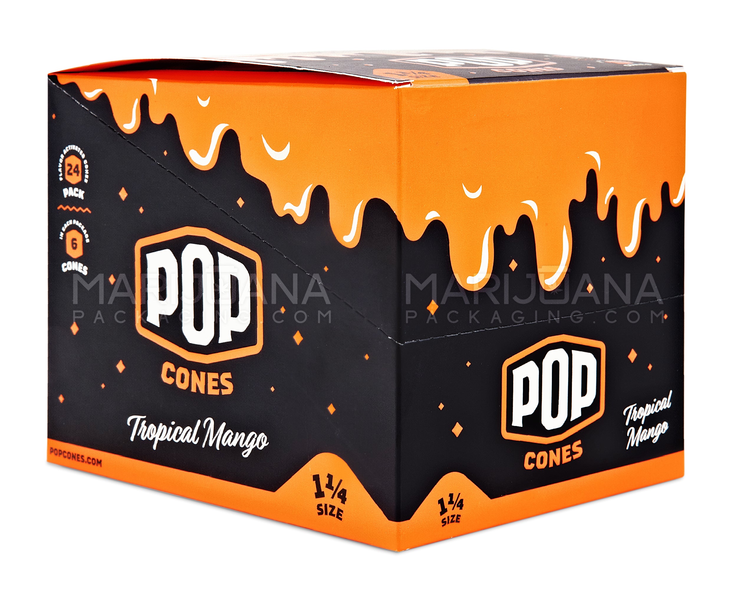 POP CONES | 'Retail Display' 1 1/4 Size Pre-Rolled Cones | 84mm - Tropical Mango - 24 Count - 6