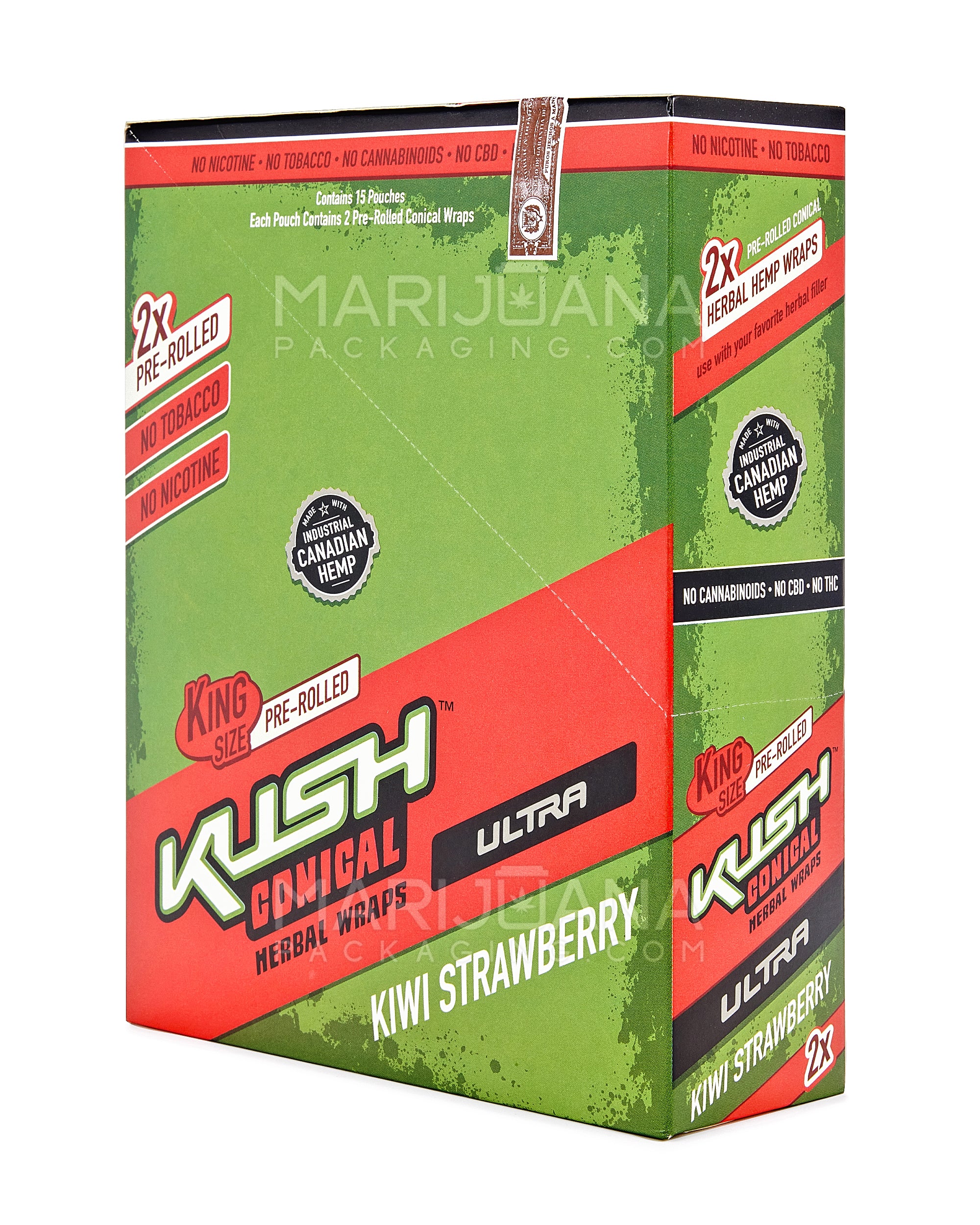 KUSH | 'Retail Display' Ultra Herbal Hemp Conical Wraps | 157mm - Kiwi Strawberry - 15 Count - 4