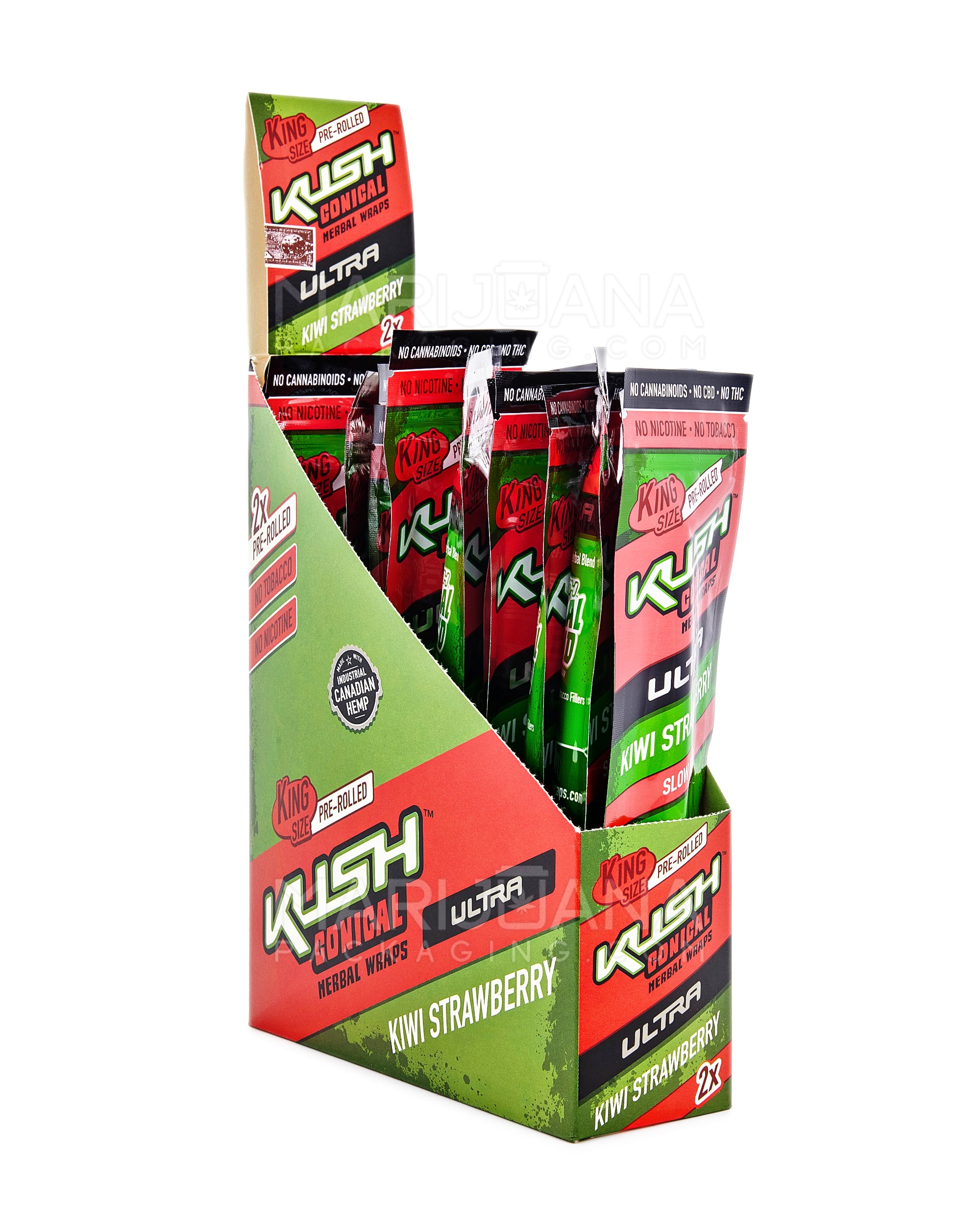 KUSH | 'Retail Display' Ultra Herbal Hemp Conical Wraps | 157mm - Kiwi Strawberry - 15 Count - 1