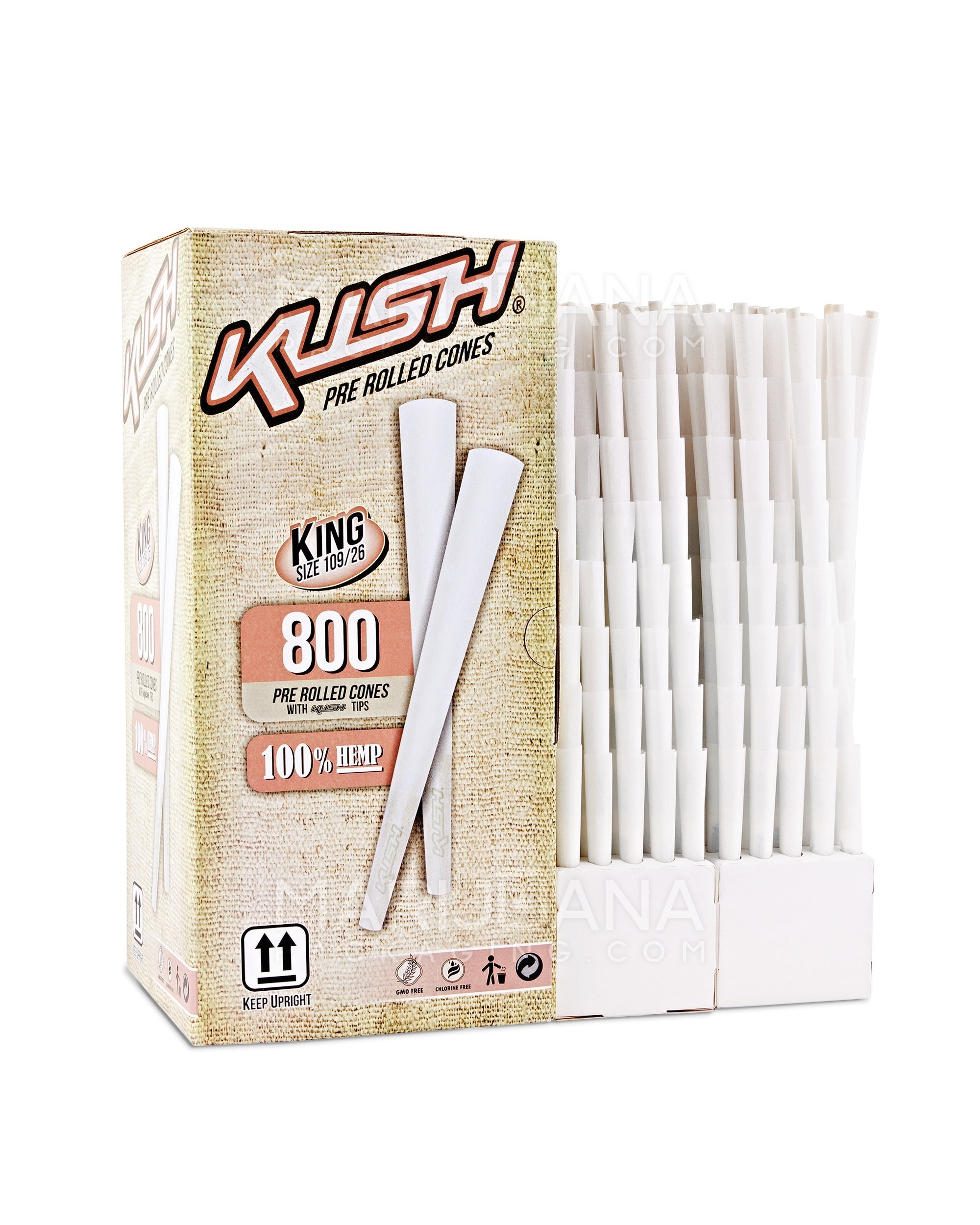 KUSH | Bleached King Size Pre-Rolled Cones w/ Filter Tip | 109mm - Hemp Paper - 800 Count - 2