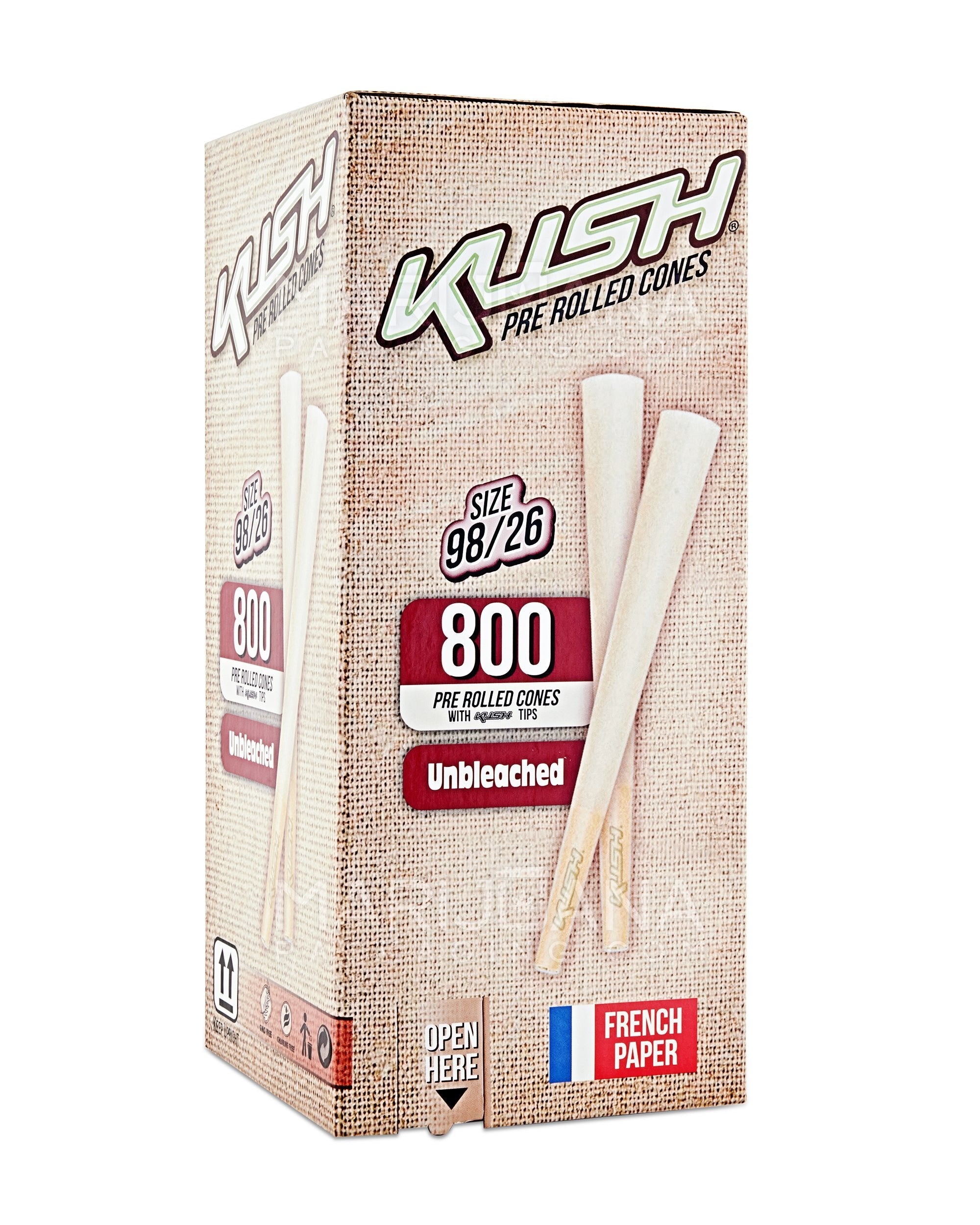 KUSH | Unbleached 98 Special Size Pre-Rolled Cones w/ Filter Tip | 98mm - Brown Paper - 800 Count - 1