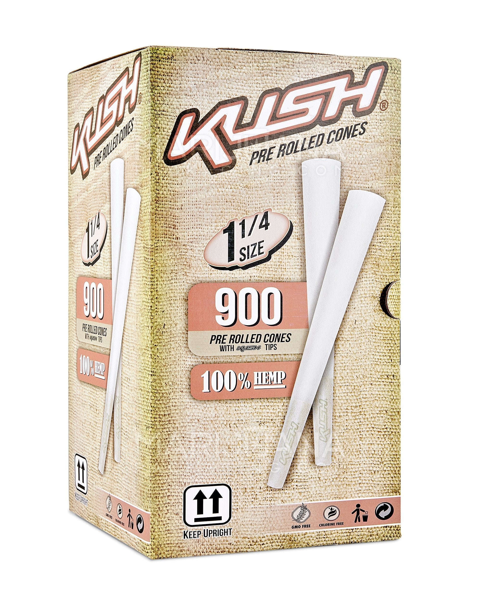 KUSH | Bleached 1 1/4 Size Pre-Rolled Cones w/ Filter Tip | 84mm - Hemp Paper - 900 Count - 1