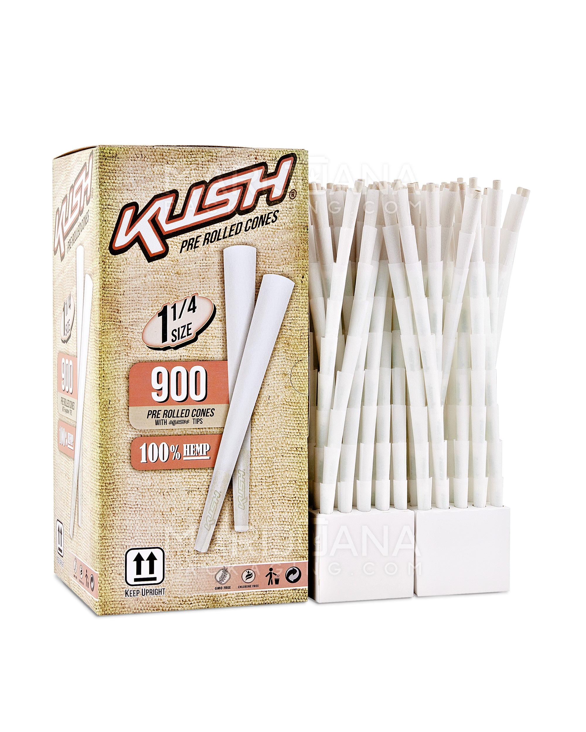 KUSH | Bleached 1 1/4 Size Pre-Rolled Cones w/ Filter Tip | 84mm - Hemp Paper - 900 Count - 2