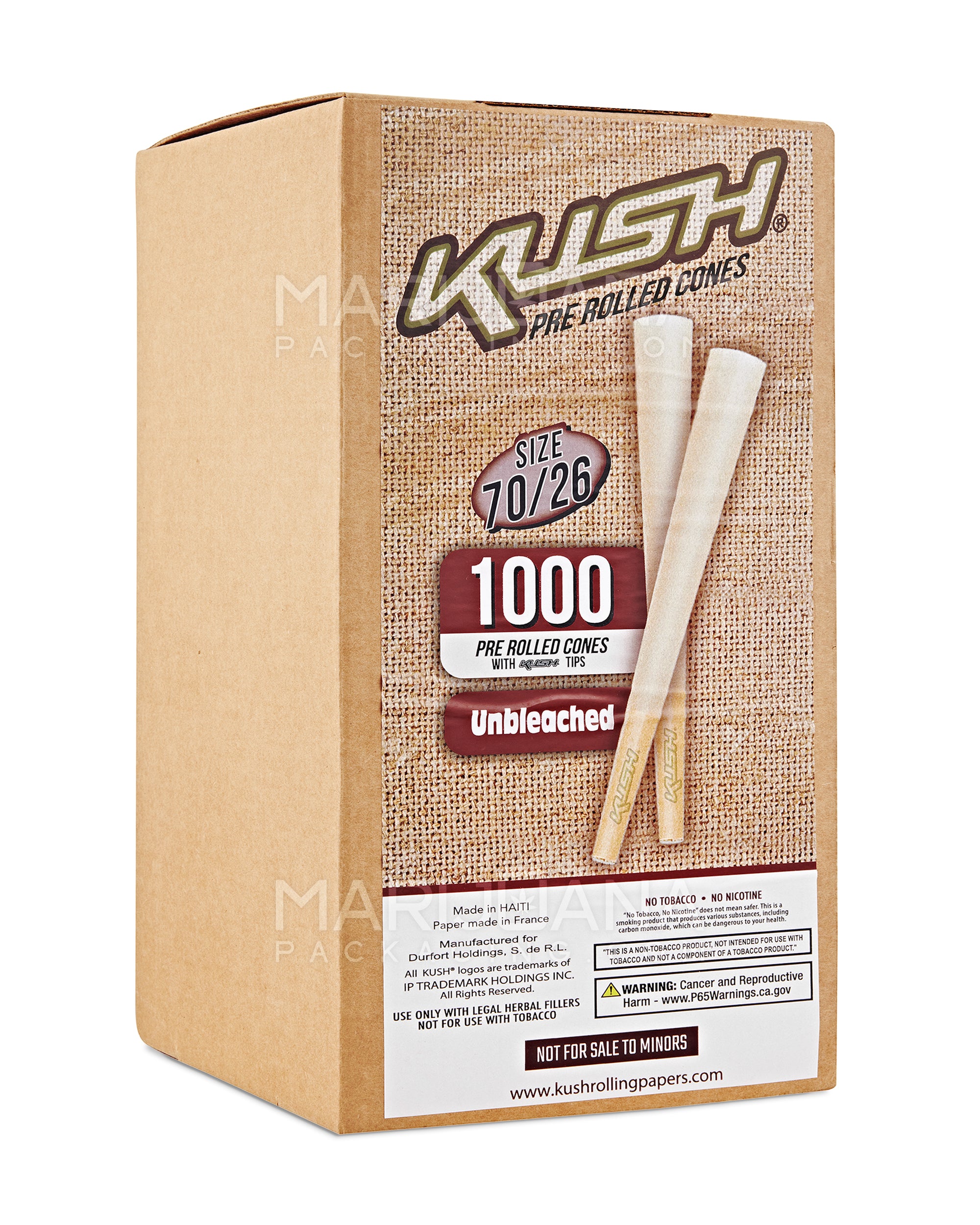 KUSH | Dogwalker Size Unbleached Pre-Rolled Cones w/ Filter Tip | 70mm - Brown Paper - 1000 Count