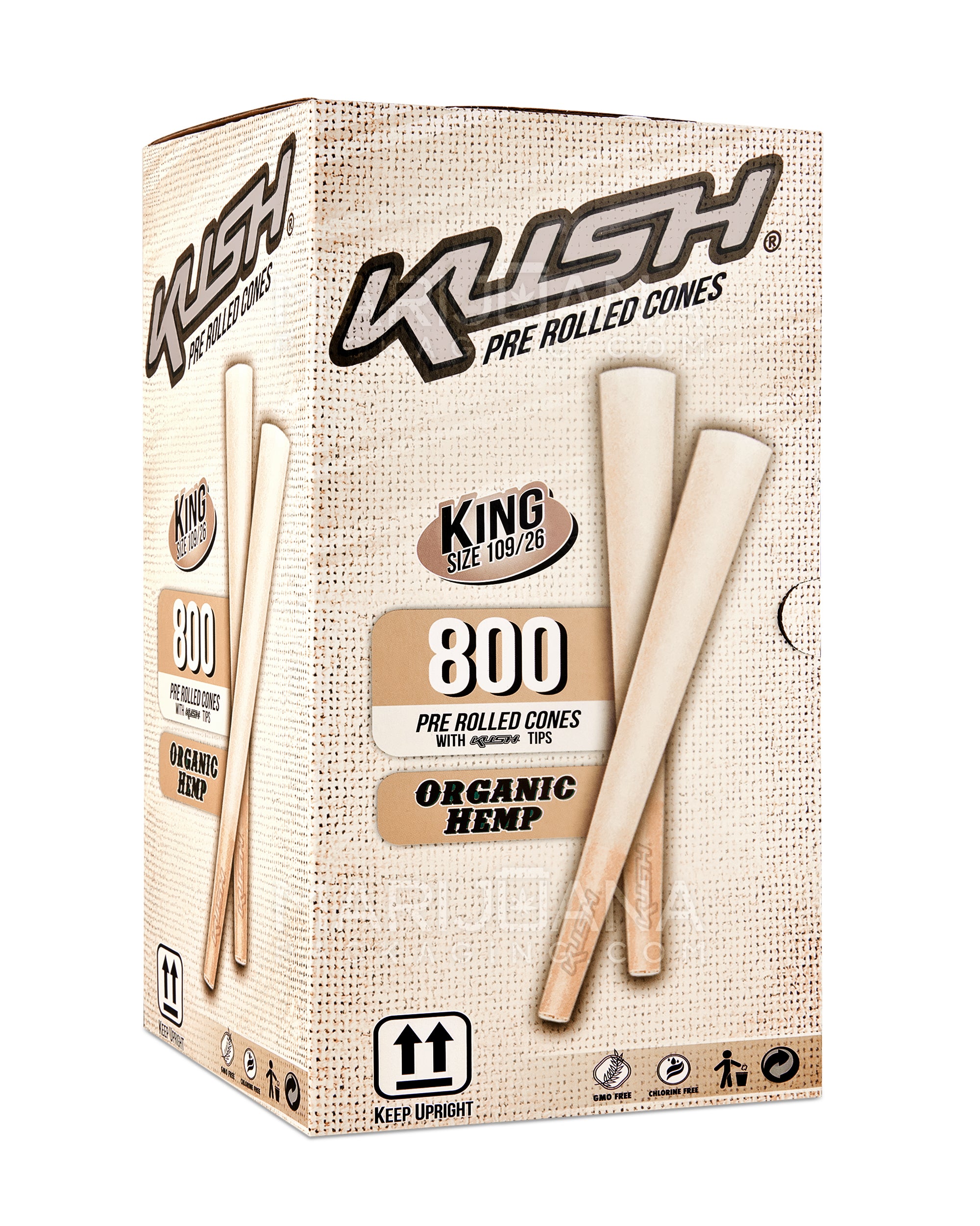 KUSH | Organic King Size Pre-Rolled Cones w/ Filter Tip | 109mm - Organic Hemp Paper - 800 Count
