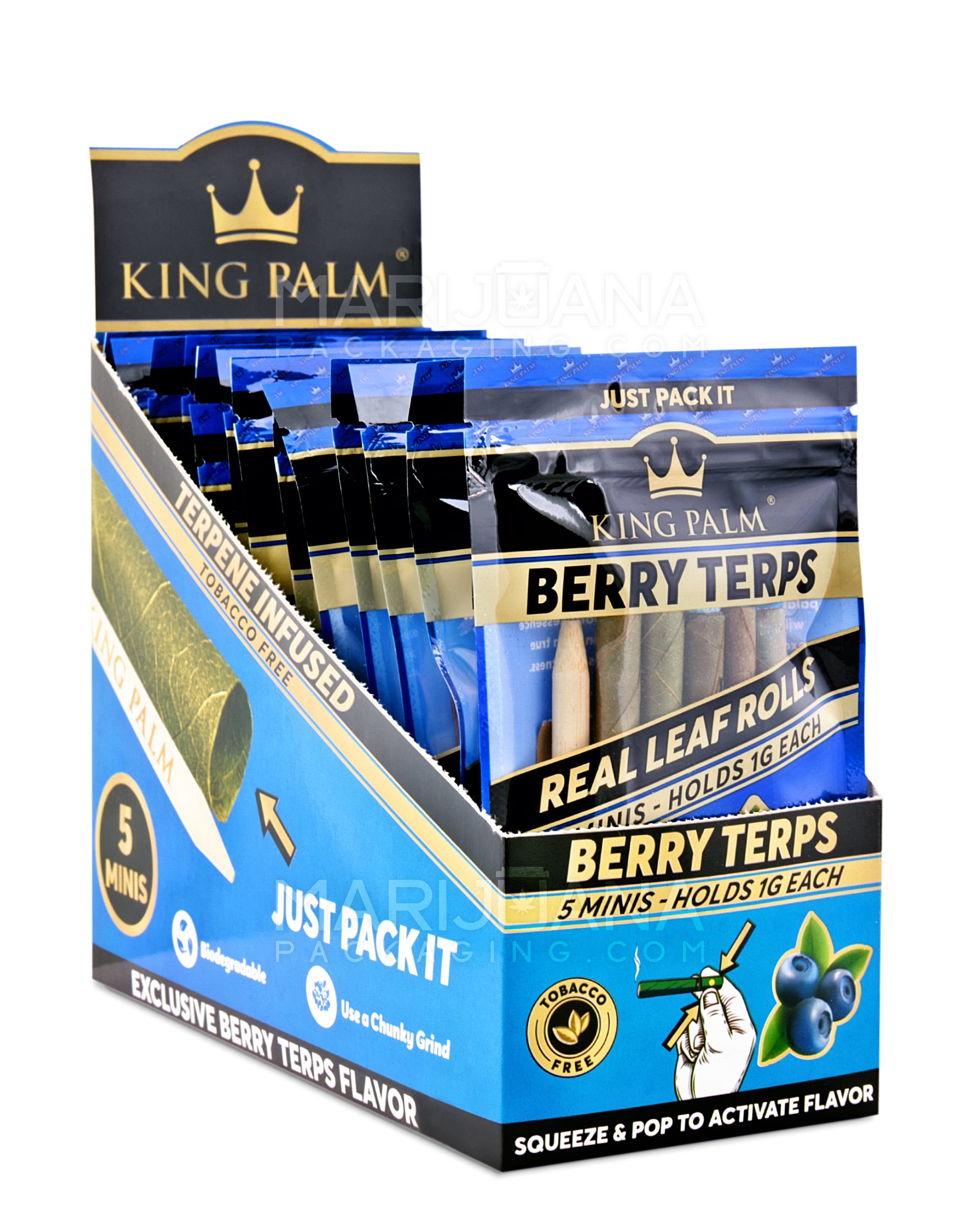 KING PALM | 'Retail Display' Mini Green Natural Leaf Blunt Wraps | 84mm - Berry Terps - 15 Count - 1