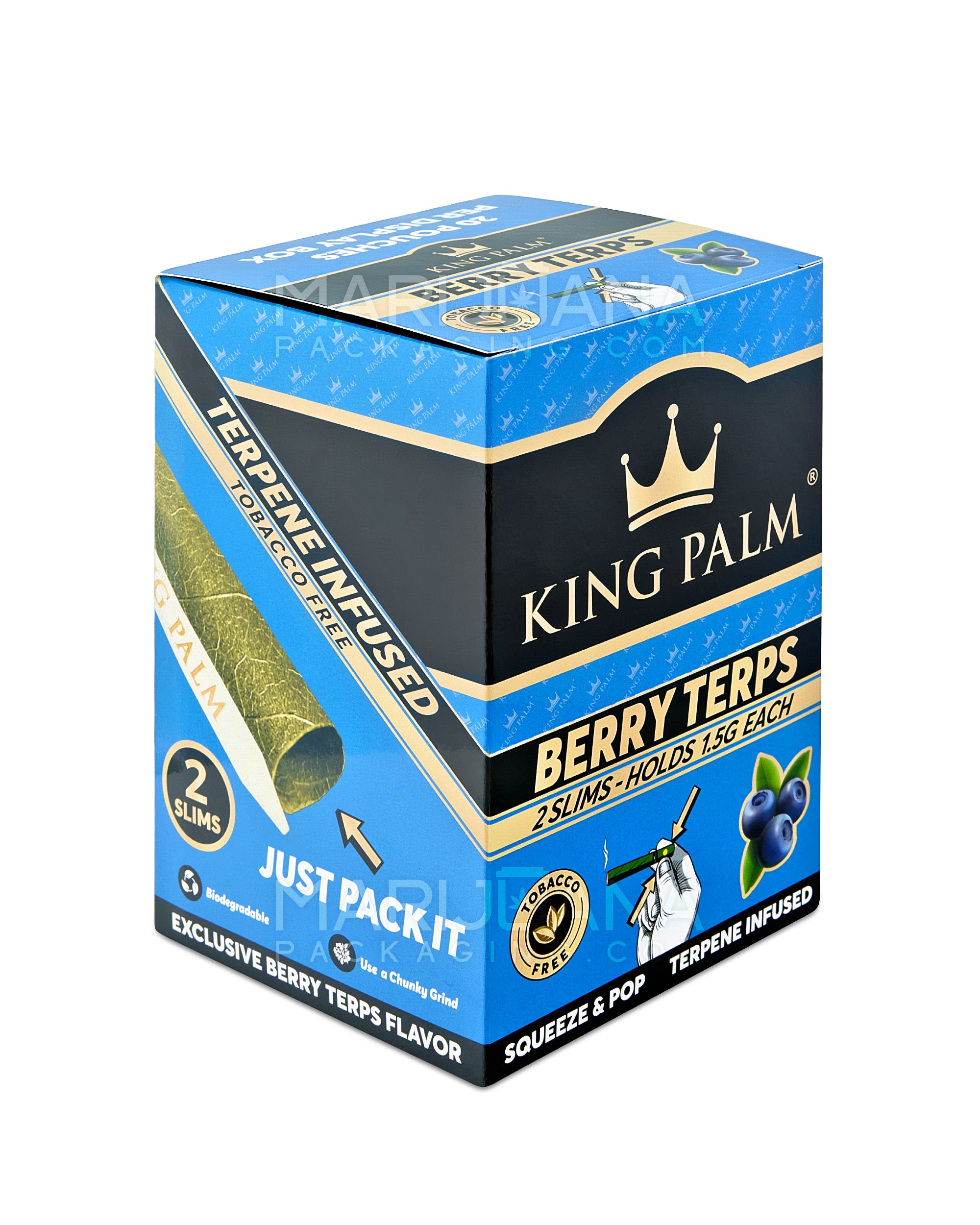 KING PALM | 'Retail Display' Slim Green Natural Leaf Blunt Wraps | 104mm - Berry Terps - 20 Count
