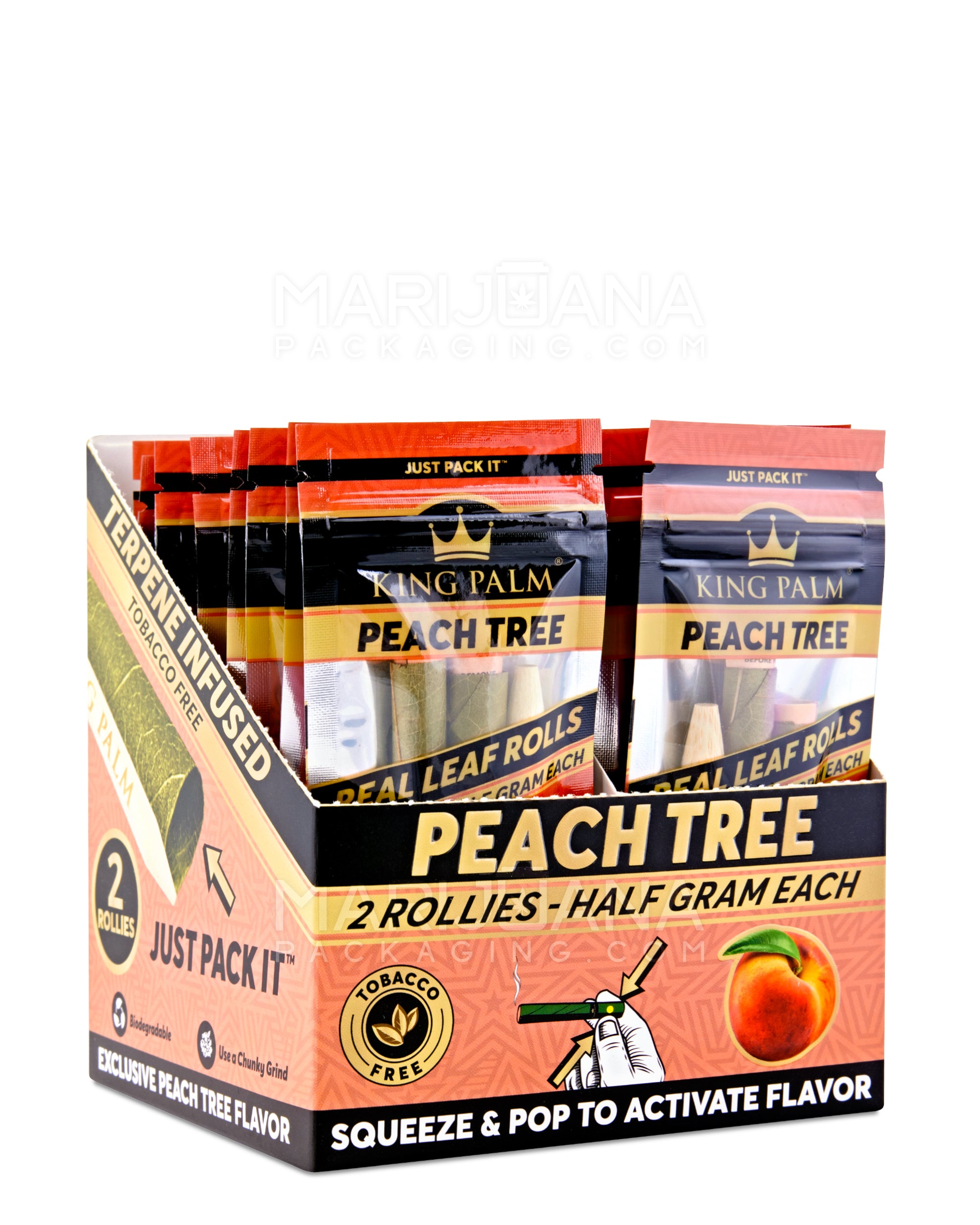 KING PALM | 'Retail Display' Rollie Green Natural Leaf Blunt Wraps | 54mm - Peach Tree - 20 Count