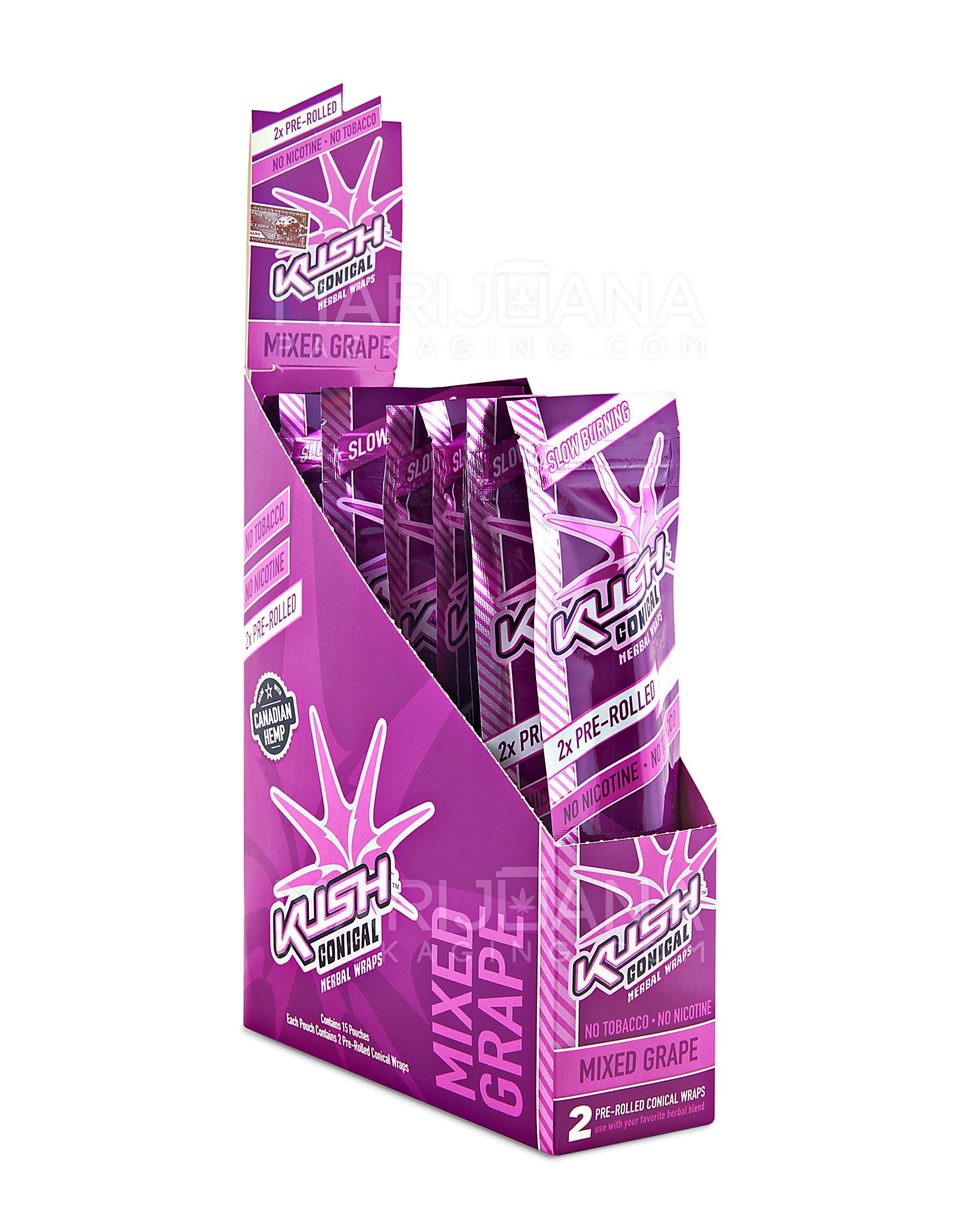 KUSH | 'Retail Display' Herbal Hemp Conical Wraps | 157mm - Mixed Grape - 15 Count - 1
