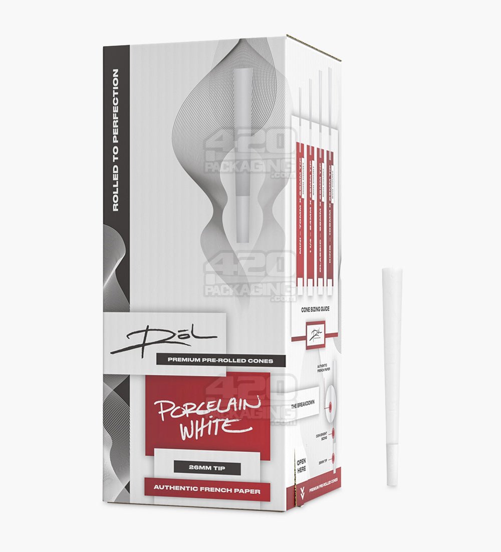 ROL 109mm King Size Porcelain White Paper Pre Rolled Cones w/ Filter Tip 800/Box - 1