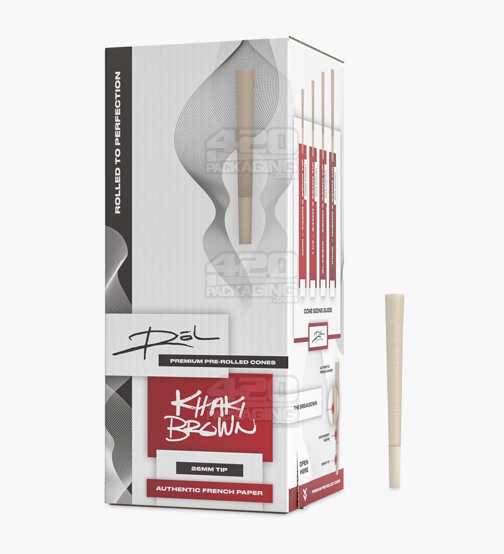 ROL 98mm 98 Special Size Khaki Brown Paper Pre Rolled Cones w/ Filter Tip 800/Box - 1