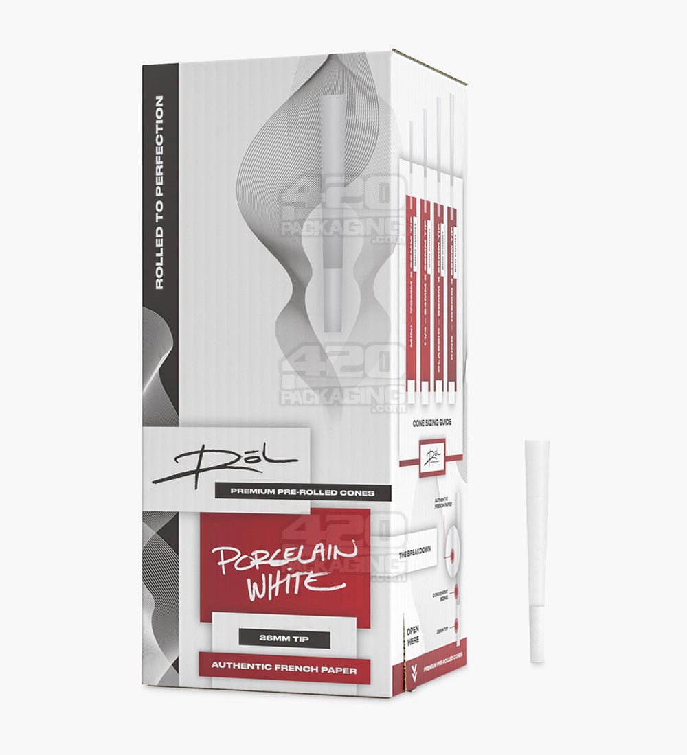 ROL 84mm 1 1/4 Size Porcelain White Paper Pre Rolled Cones w/ Filter Tip 900/Box - 1