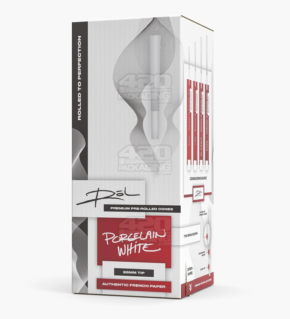 ROL 70mm Dog Walker Size Porcelain White Paper Pre Rolled Cones w/ Filter Tip 1000/Box - 2
