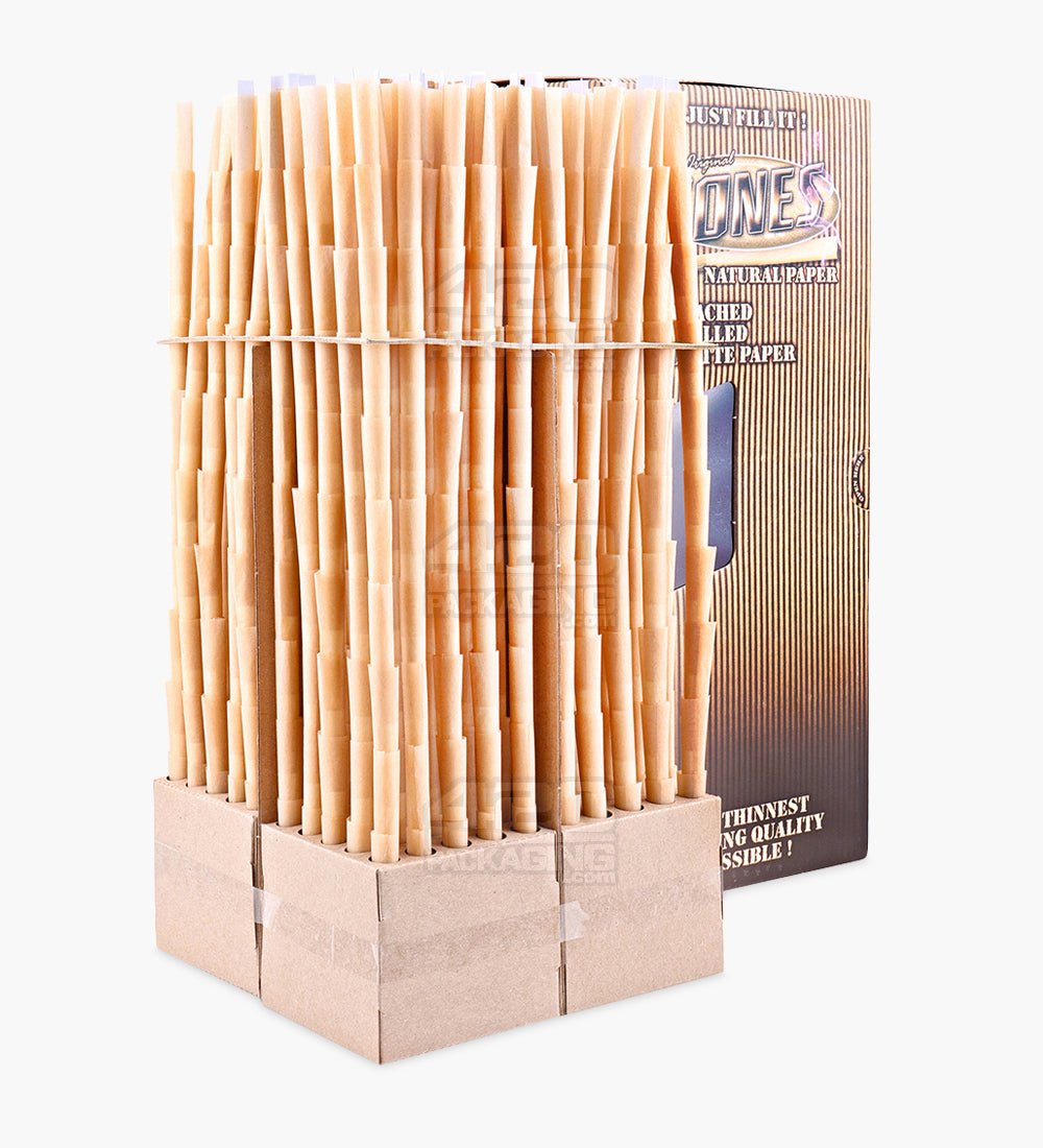 The Original Cones 70mm Dogwalker Size Unbleached Brown Paper Pre Rolled Cones w/ Filter Tip 1000/Box - 1