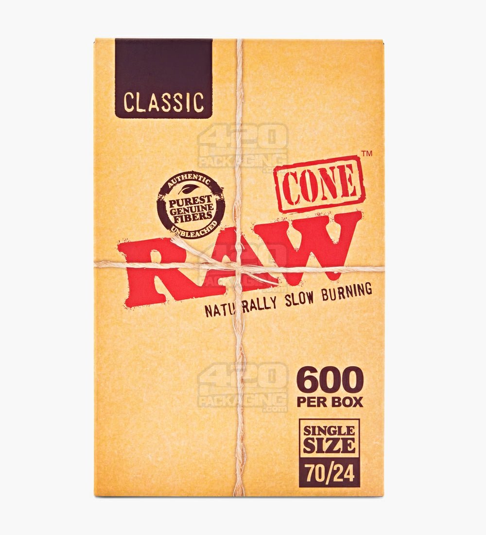 RAW 70mm Classic Single Sized Pre Rolled Unbleached Cones 600/Box - 4