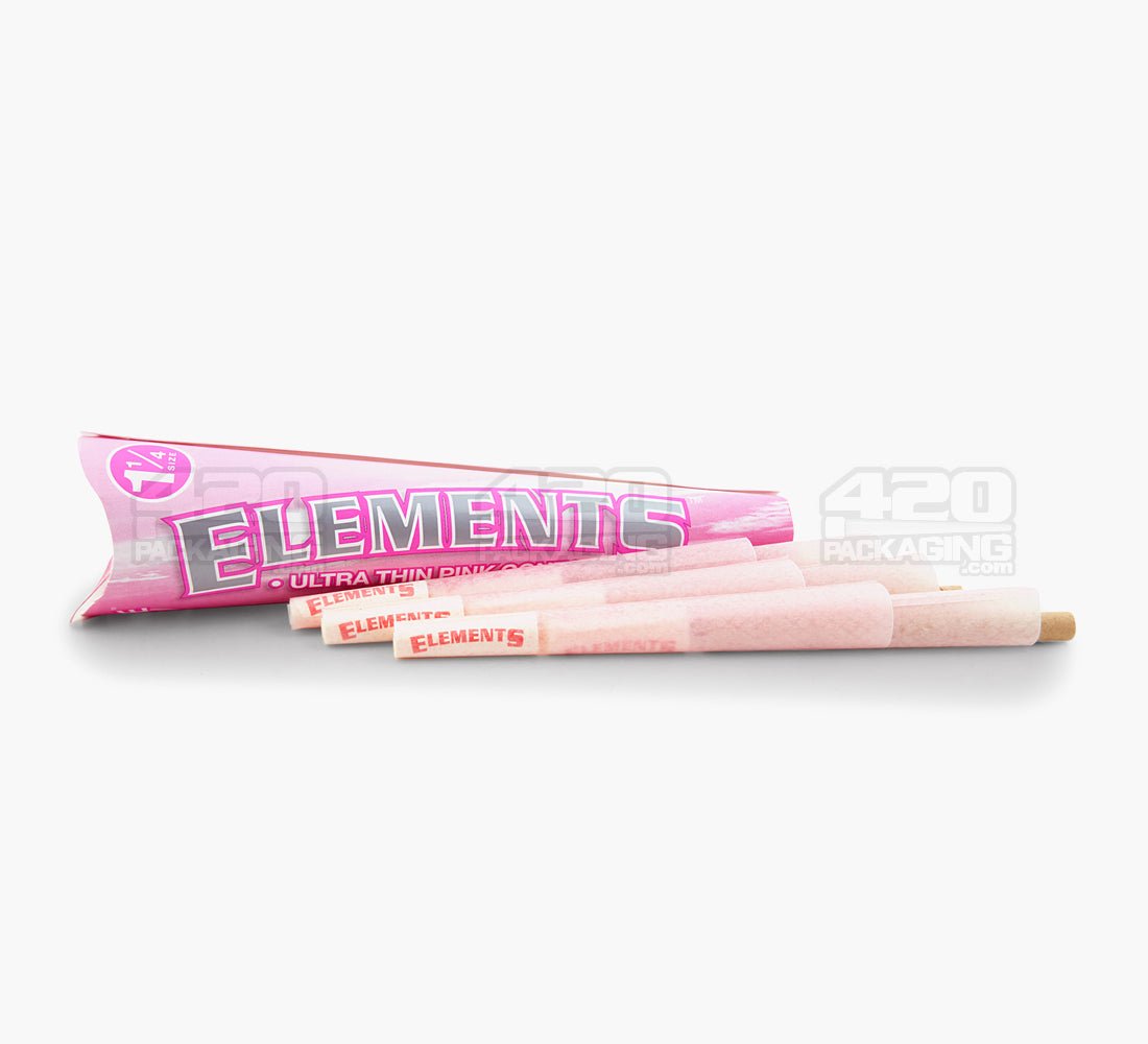 Elements 84mm 1 1/4 Size Ultra Thin Pink Rice Pre Rolled Cones 32/Box - 4