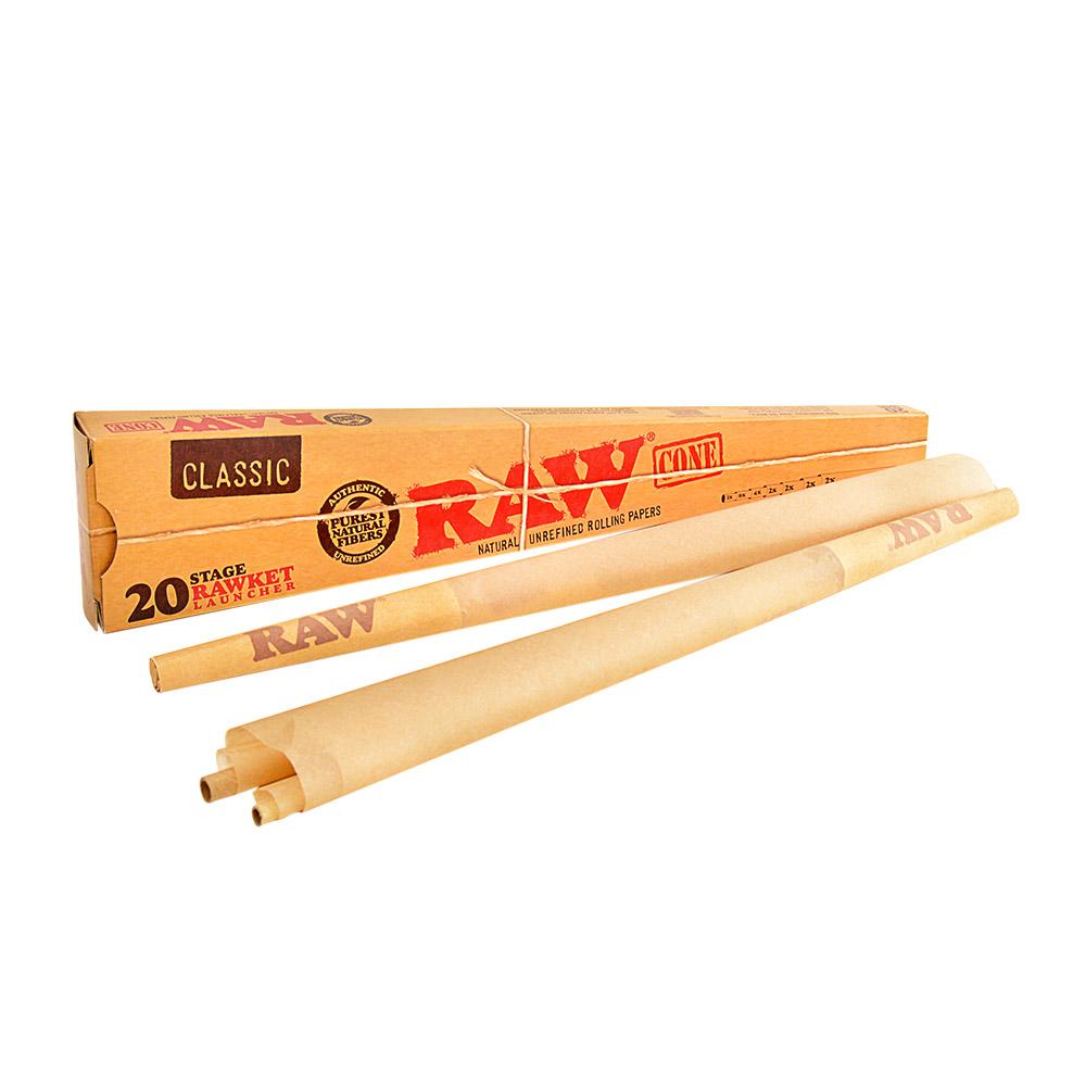 RAW | Classic 20 Stage Rawket Launcher Pre-Rolled Cones | 7 Sizes - Hemp Paper - 20 Count - 3