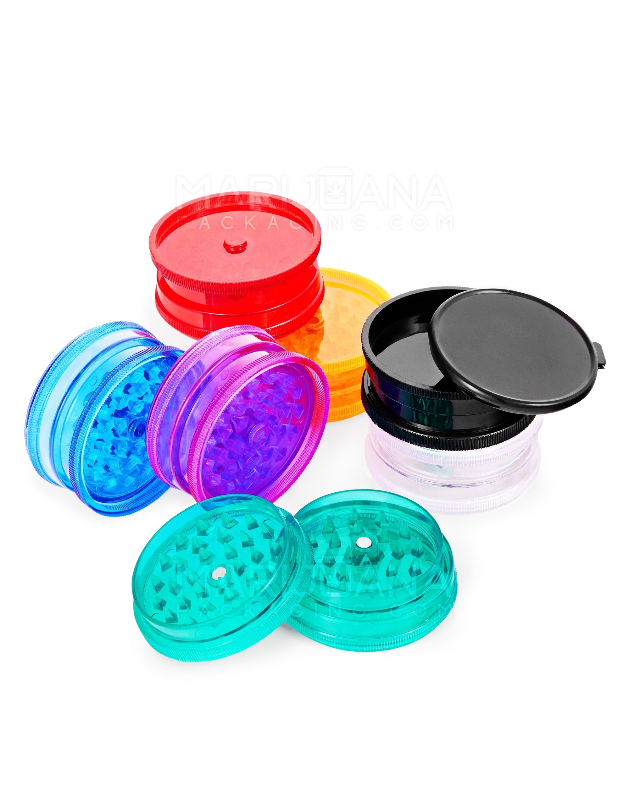 Assorted Magnetic Plastic Grinder w/ Storage | 3 Piece - 60mm - 50 Count - 1