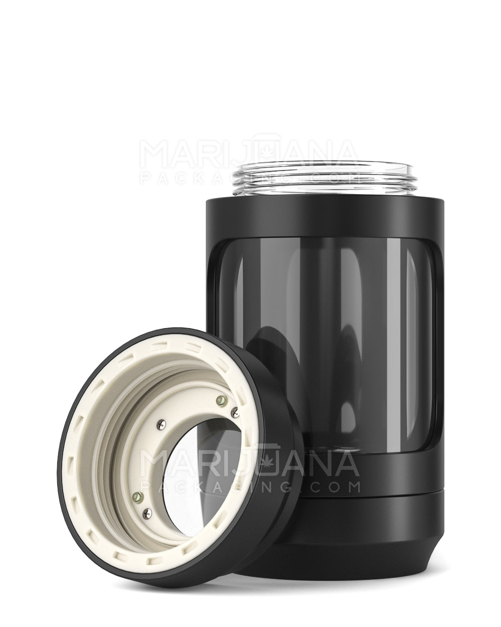 Light Up Magnifying Cap Stash Jar w/ Magnetic Grinder & One-Hitter | Plastic - 6g - Black - 11