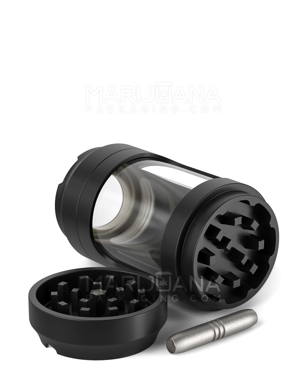 Light Up Magnifying Cap Stash Jar w/ Magnetic Grinder & One-Hitter | Plastic - 6g - Black - 9