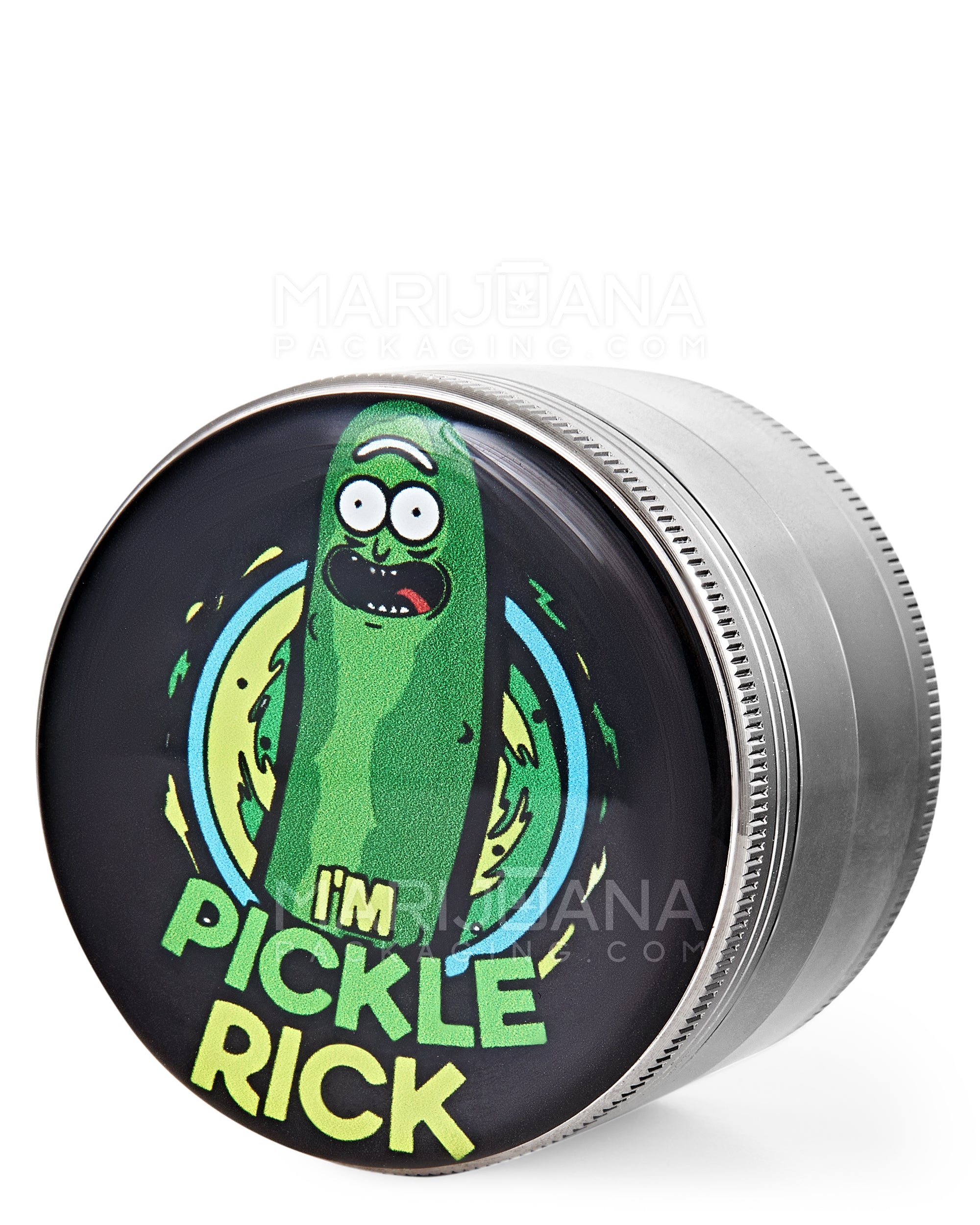 Pickle Rick Magnetic Metal Grinder w/ Catcher | 4 Piece - 63mm - Silver - 4