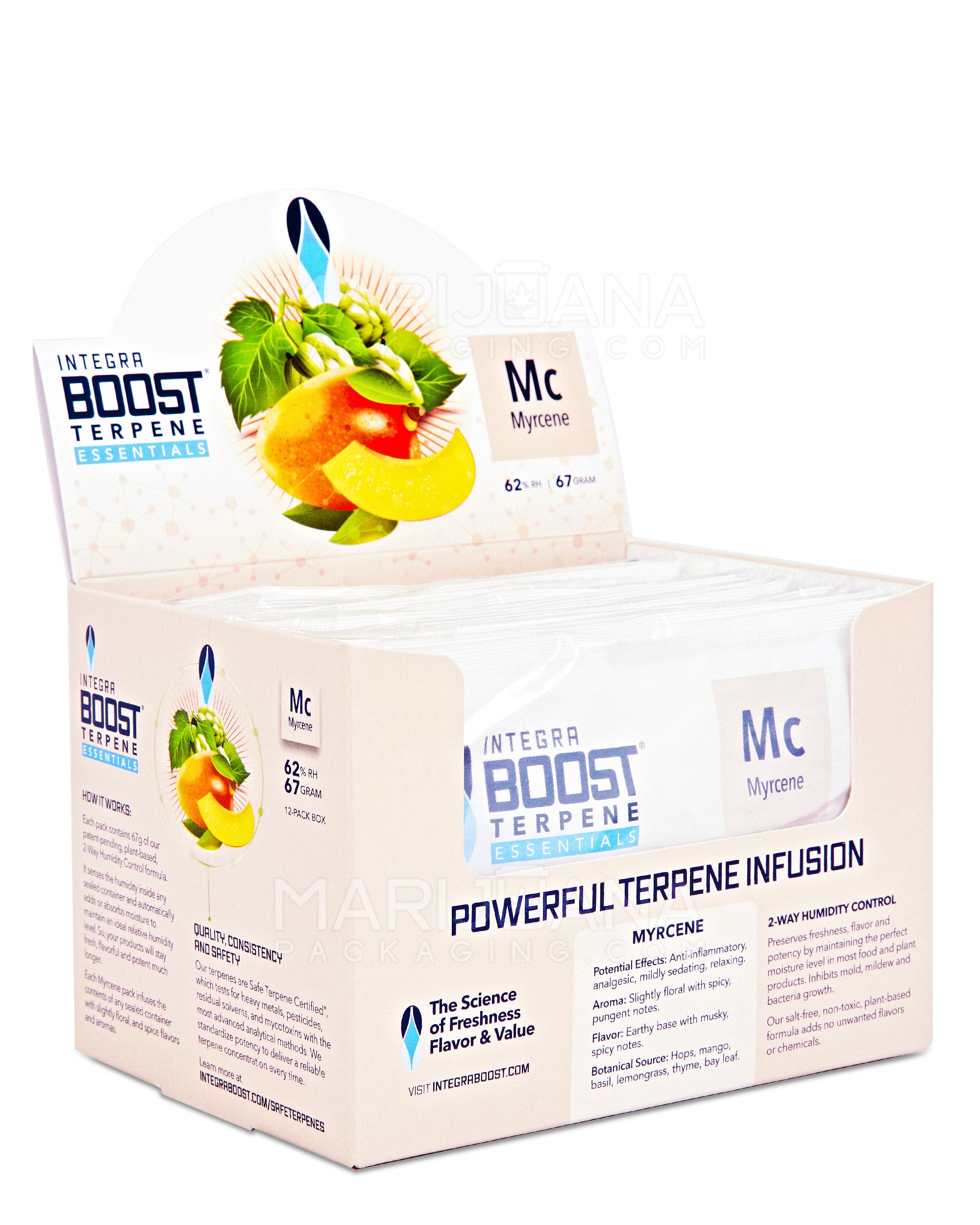 INTEGRA | 'Retail Display' Boost Terpene Essentials Myrcene Humidity Pack | 67 Grams - 62% - 12 Count - 1