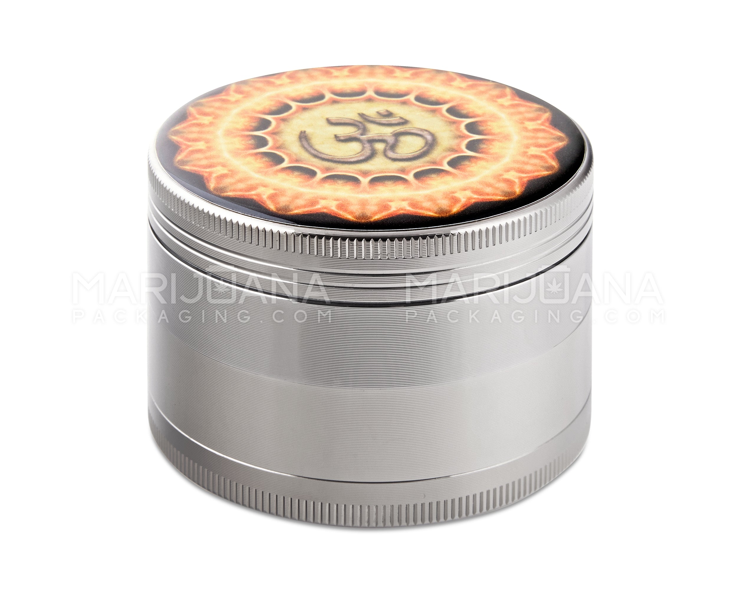 Sacred Symbol Magnetic Metal Grinder w/ Catcher | 4 Piece - 63mm - Silver