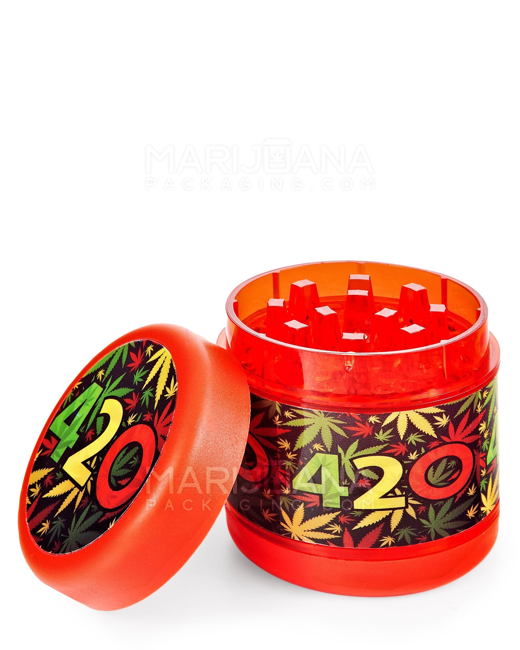 420 Decal Magnetic Plastic Grinder w/ Screen Catcher | 4 Piece - 54mm - Red - 1