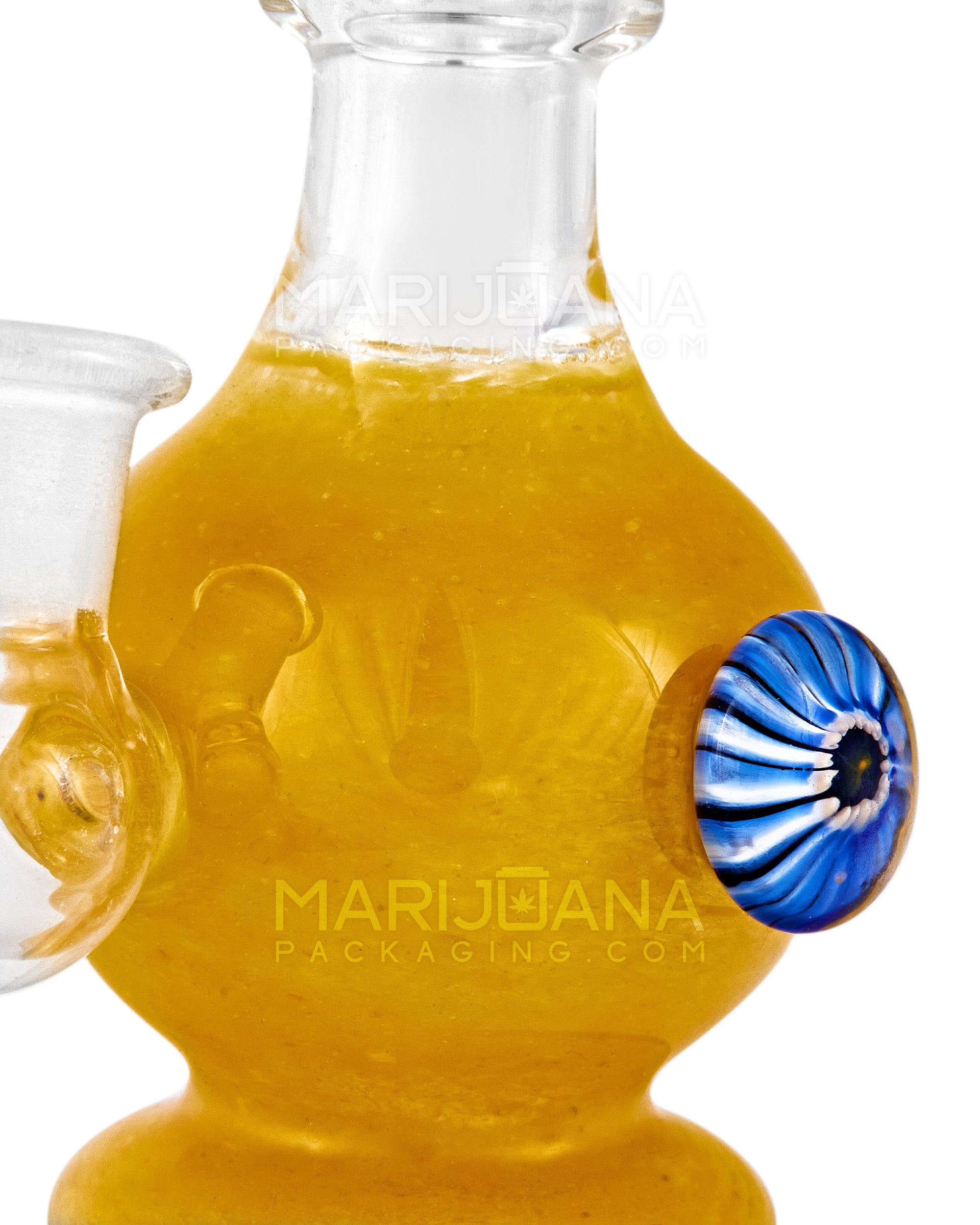 Bent Neck Frit Glass Egg Water Pipe w/ Implosion Handle | 6in Tall - 14mm Bowl - Yellow - 3