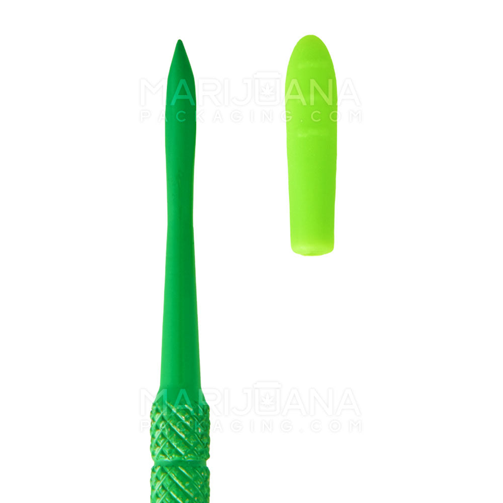 Stainless Steel Scoop & Pointed Dab Tool w/ Silicone Tip | 5in Long - Metal - Green - 4